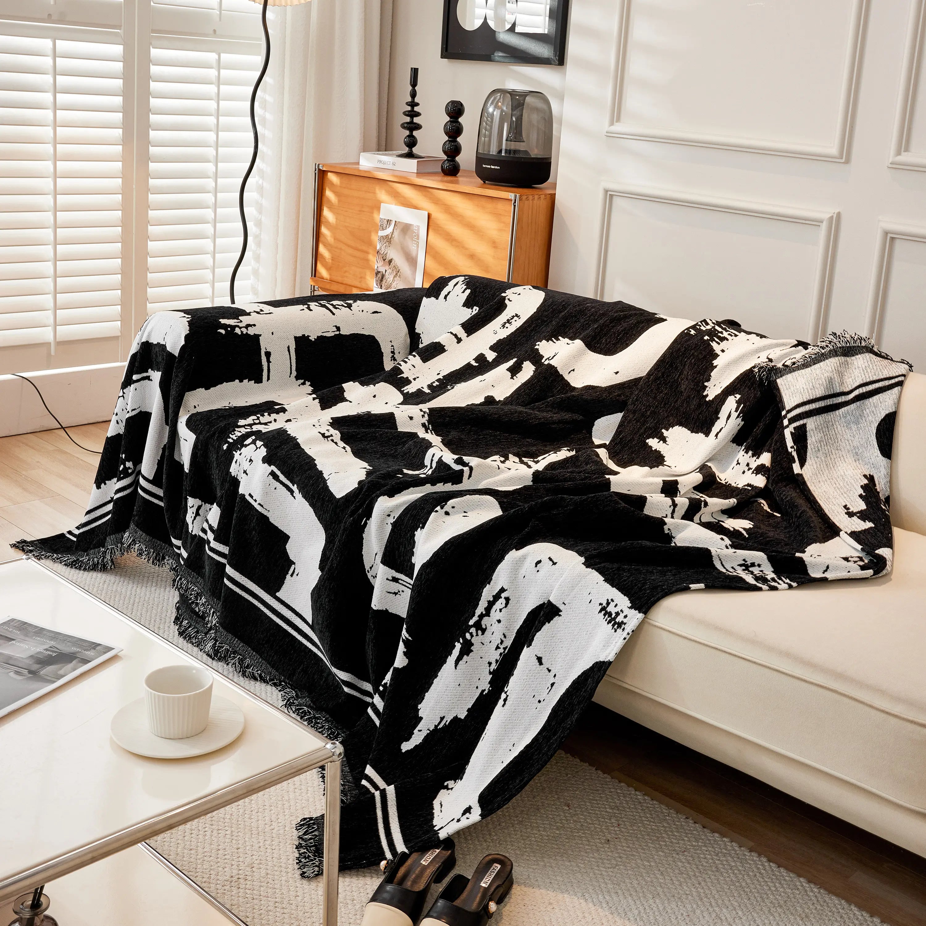 Chenille Abstract Soft Thick Reversible Oversized Couch Cover Blanket, Blanket On Sofa And The Couch