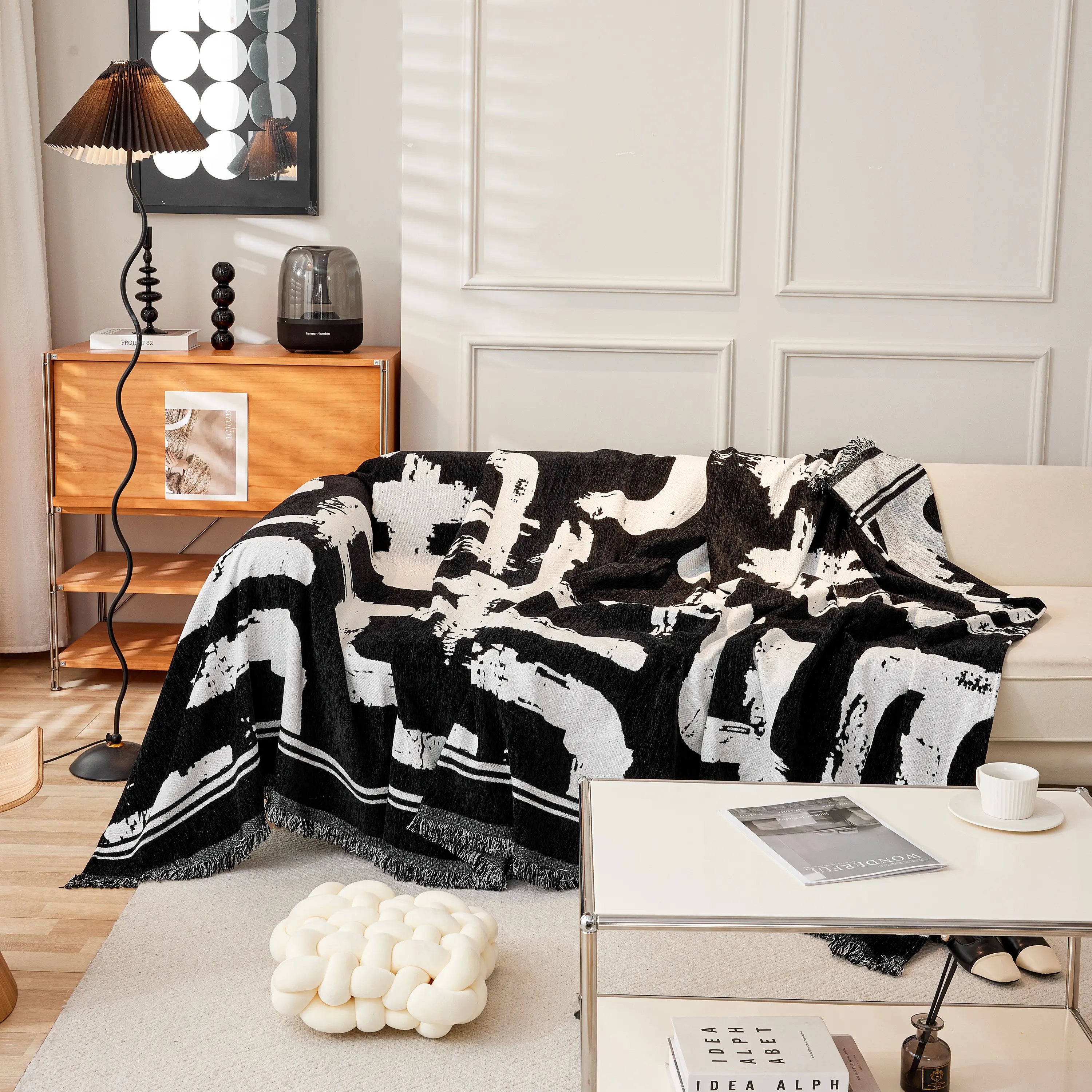 Chenille Abstract Soft Thick Reversible Oversized Couch Cover Blanket, Blanket On Sofa And The Couch