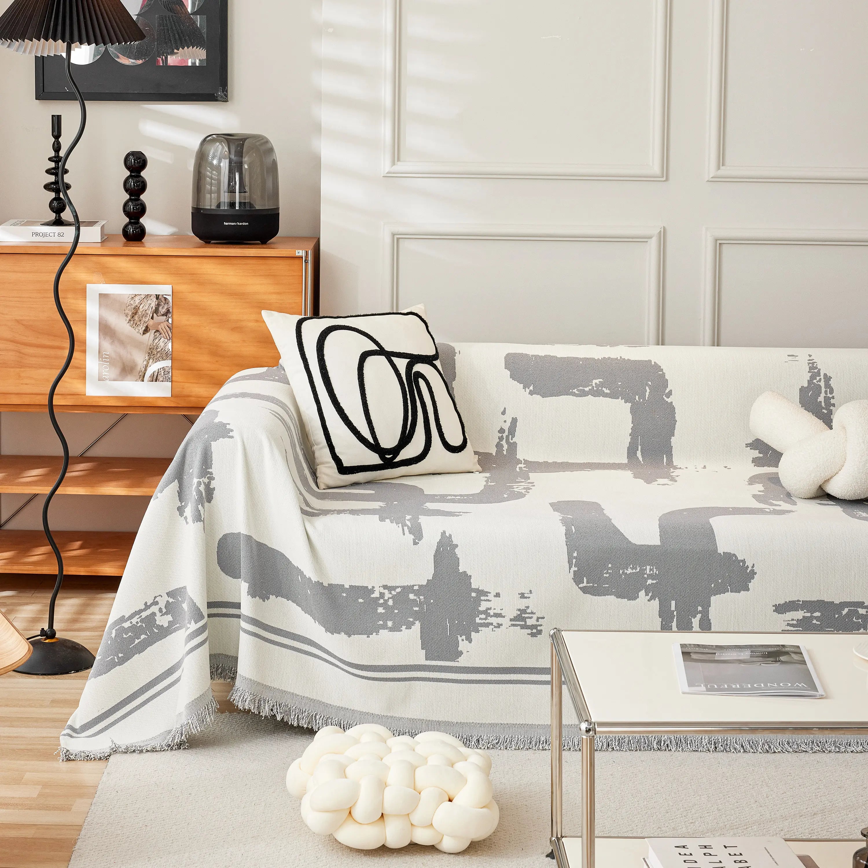Chenille Abstract Soft Thick Reversible Oversized Couch Cover Blanket, Blanket On Sofa And The Couch
