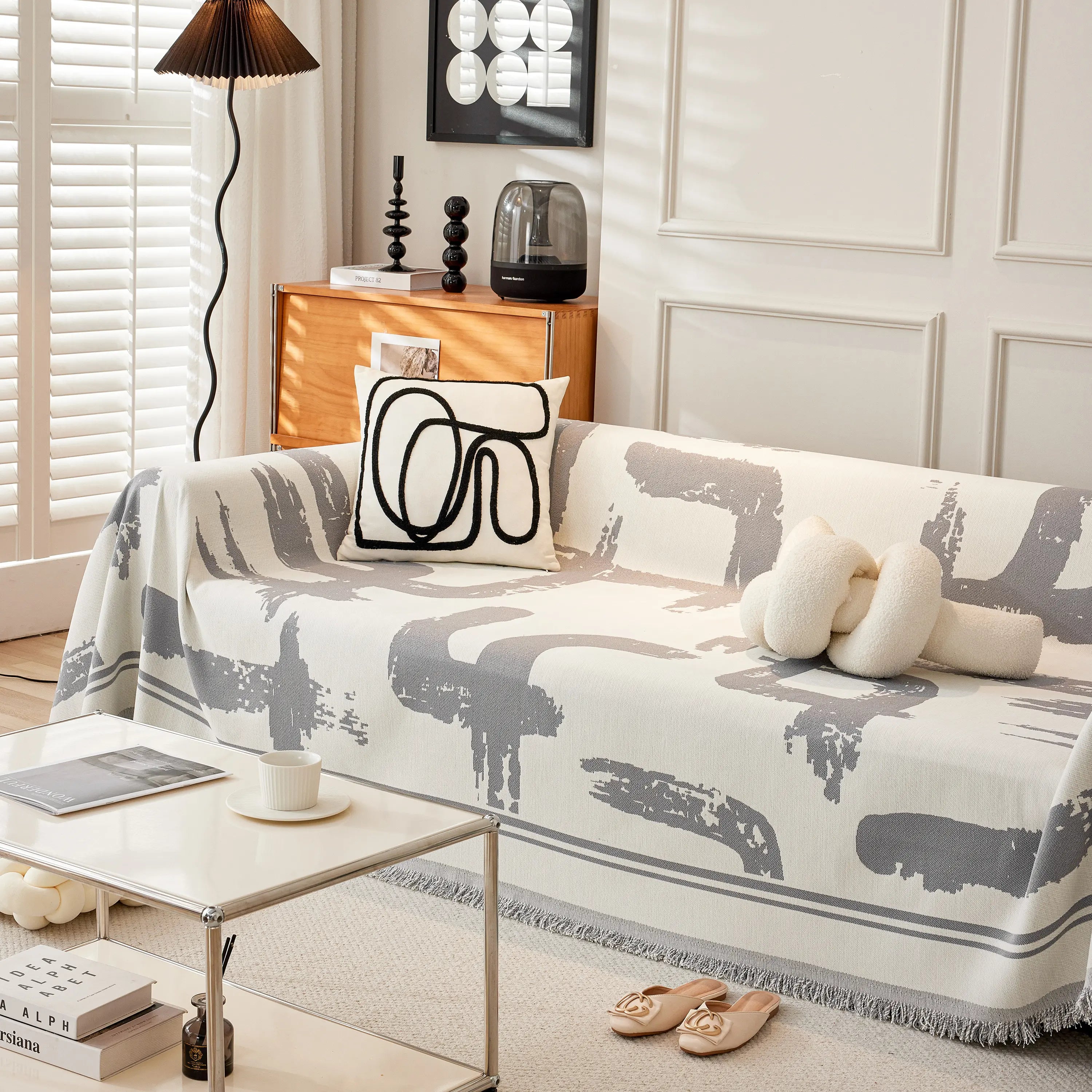 Chenille Abstract Soft Thick Reversible Oversized Couch Cover Blanket, Blanket On Sofa And The Couch