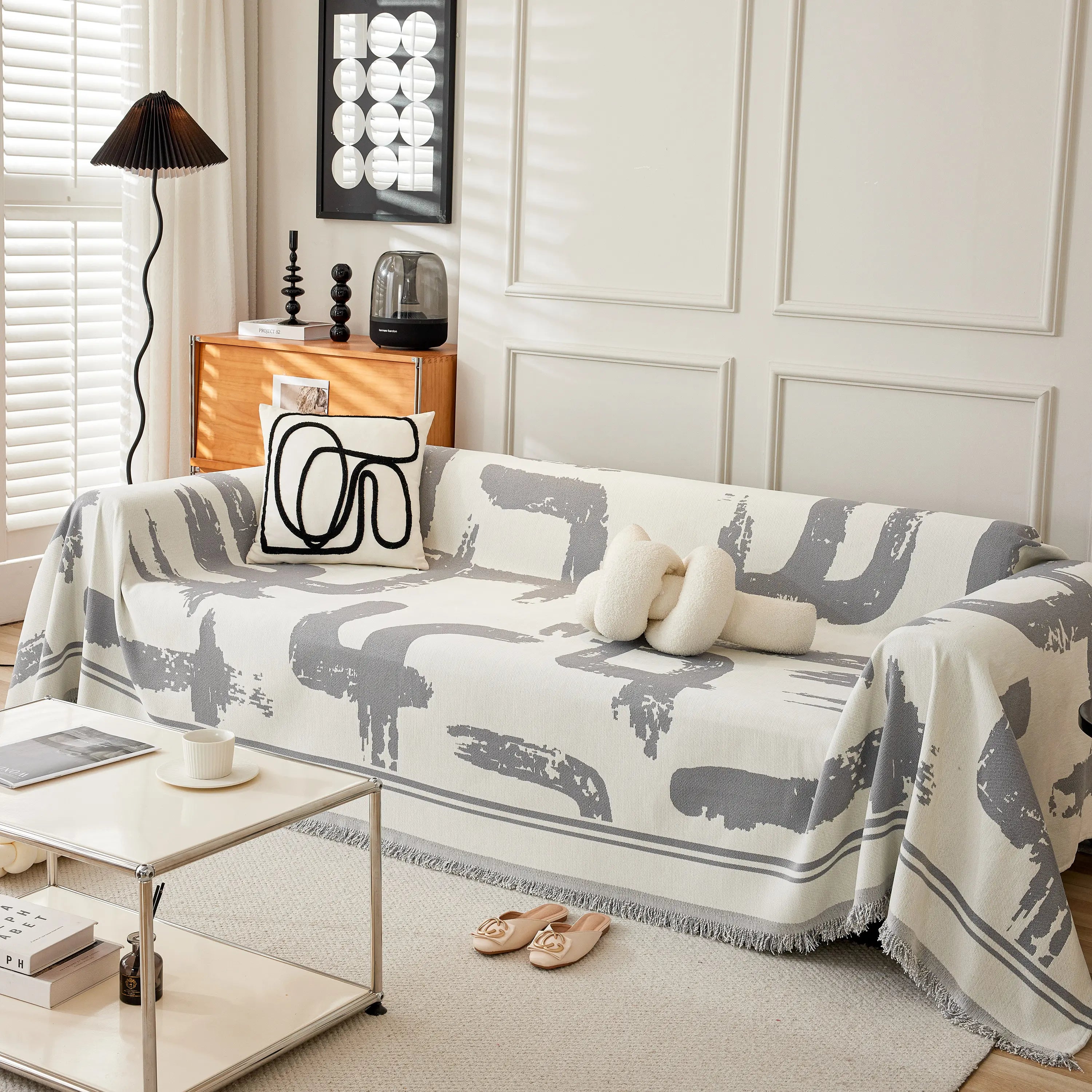 Chenille Abstract Soft Thick Reversible Oversized Couch Cover Blanket, Blanket On Sofa And The Couch