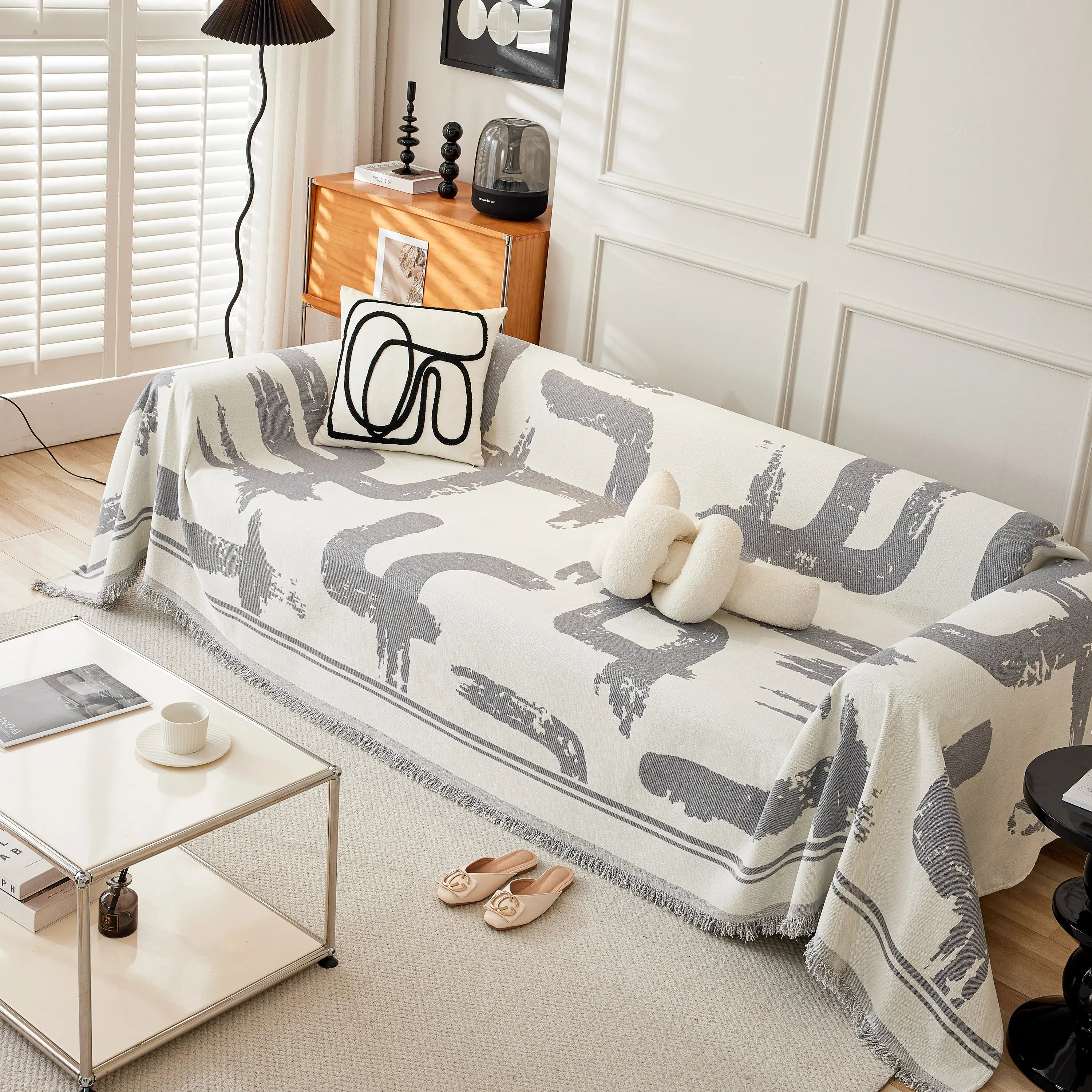 Chenille Abstract Soft Thick Reversible Oversized Couch Cover Blanket, Blanket On Sofa And The Couch