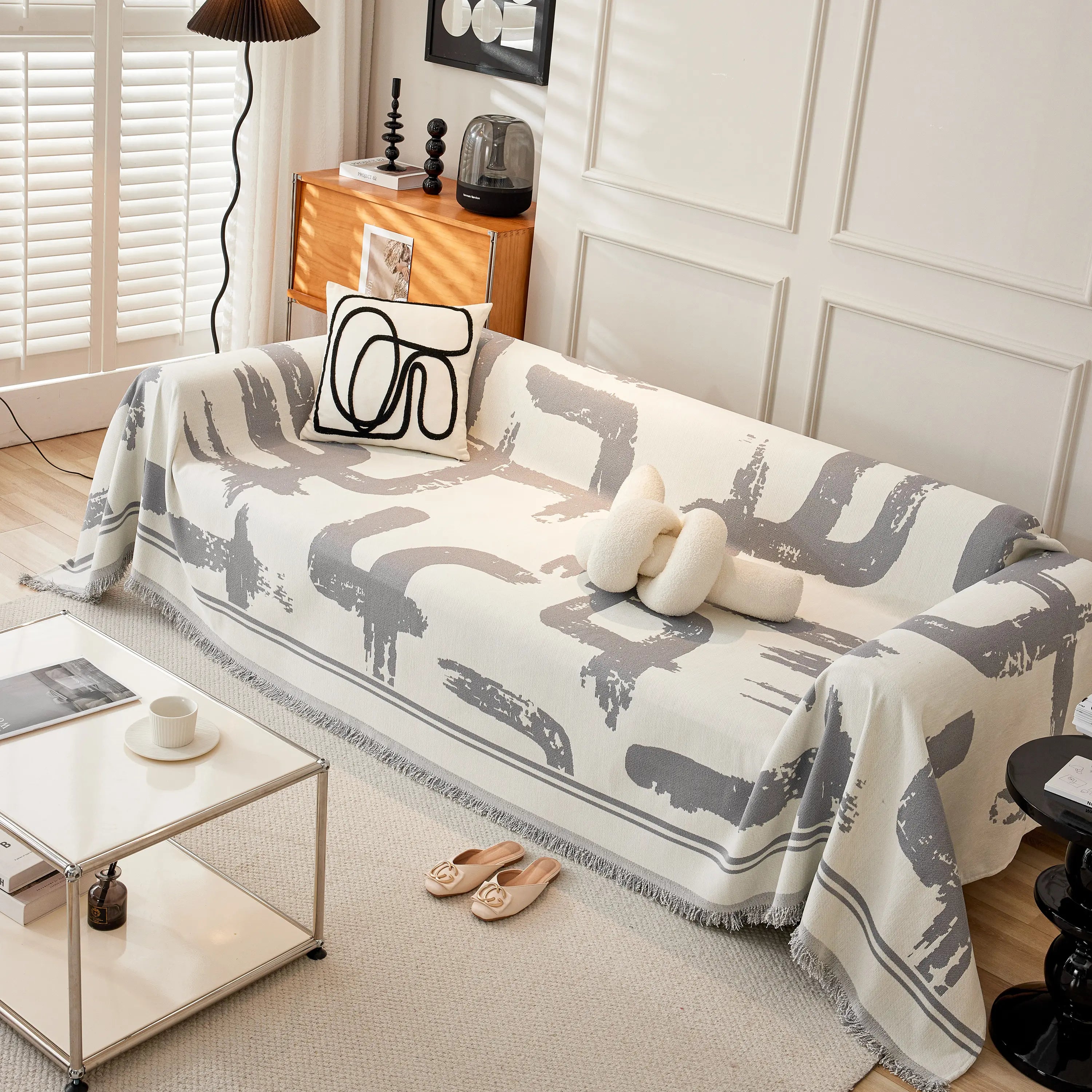 Chenille Abstract Soft Thick Reversible Oversized Couch Cover Blanket, Blanket On Sofa And The Couch