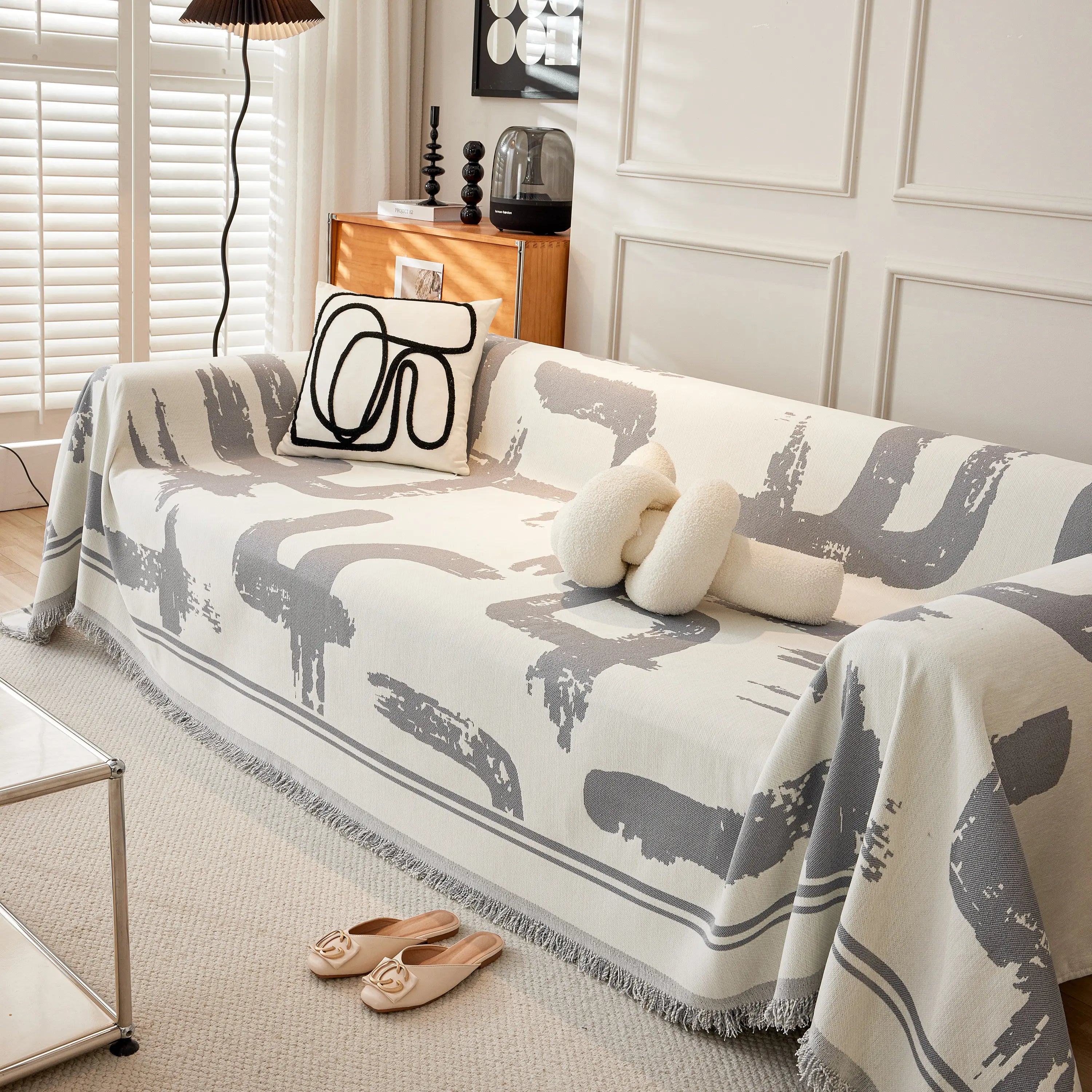 Chenille Abstract Soft Thick Reversible Oversized Couch Cover Blanket, Blanket On Sofa And The Couch