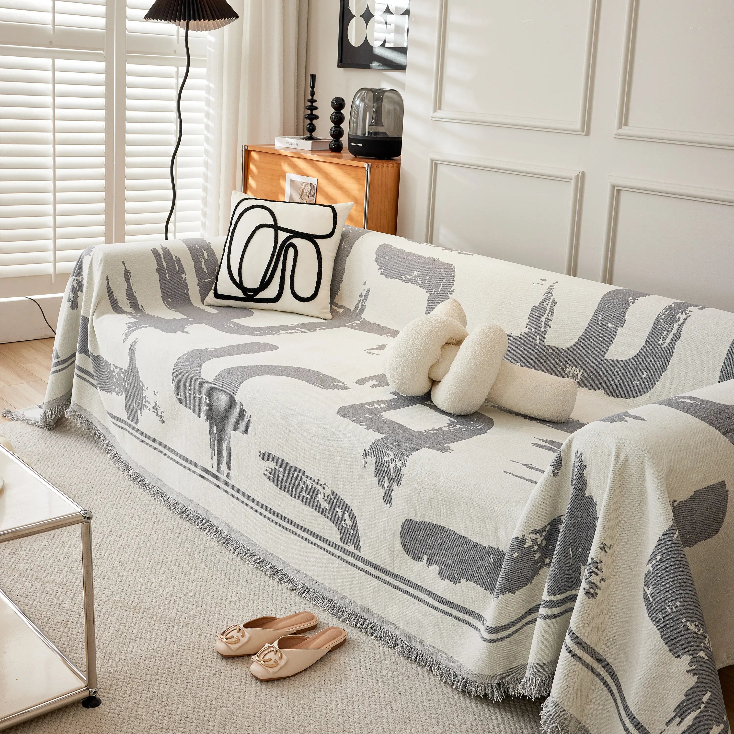 Chenille Abstract Soft Thick Reversible Oversized Couch Cover Blanket, Blanket On Sofa And The Couch