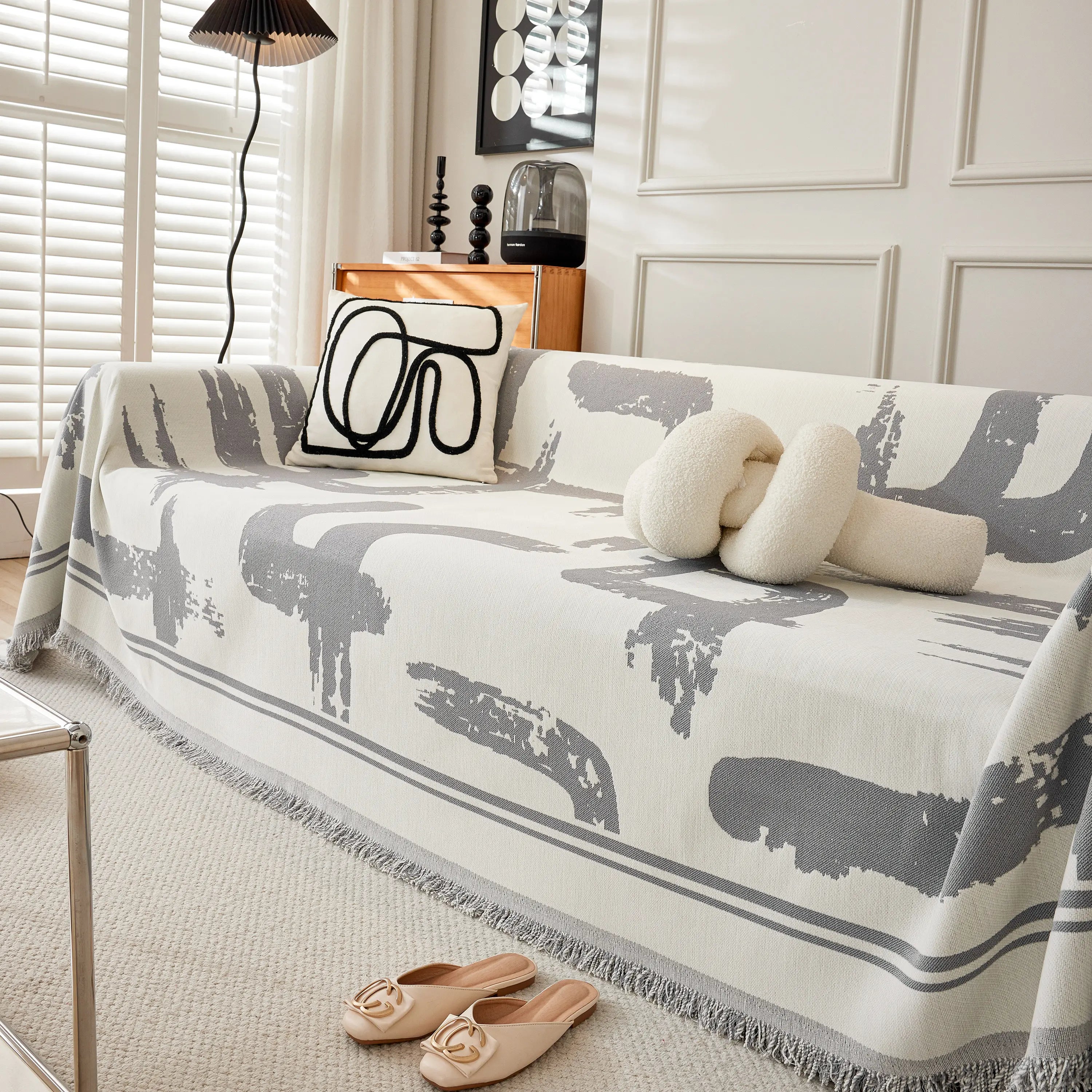 Chenille Abstract Soft Thick Reversible Oversized Couch Cover Blanket, Blanket On Sofa And The Couch