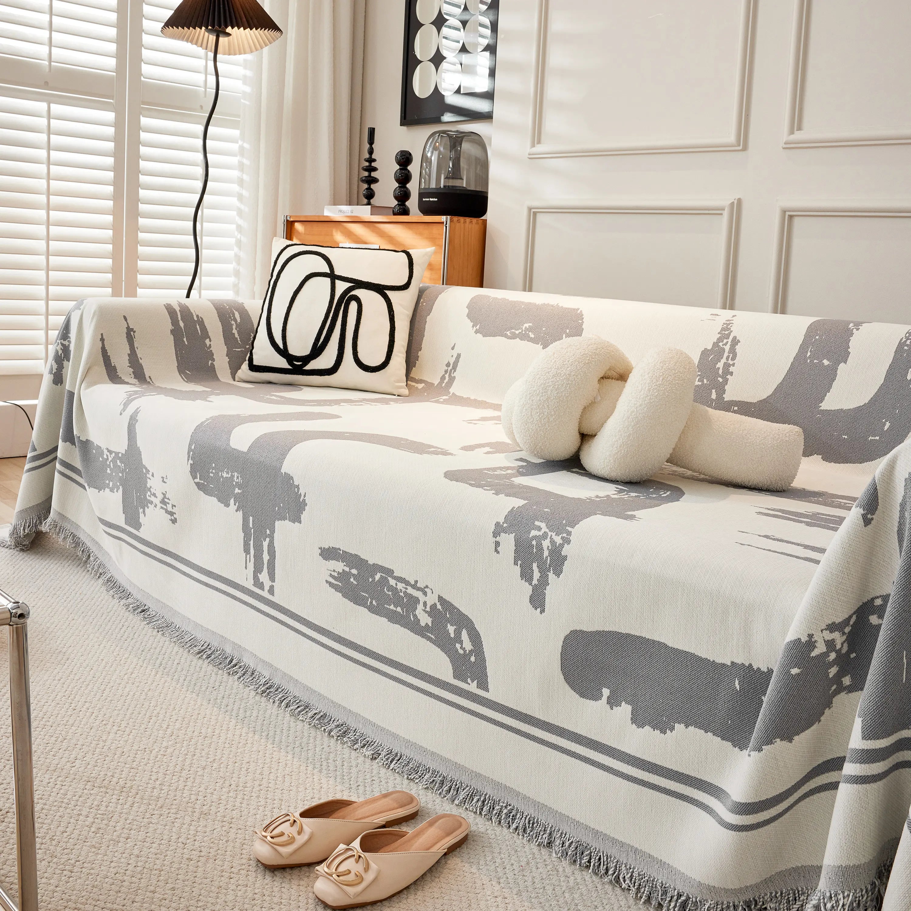 Chenille Abstract Soft Thick Reversible Oversized Couch Cover Blanket, Blanket On Sofa And The Couch