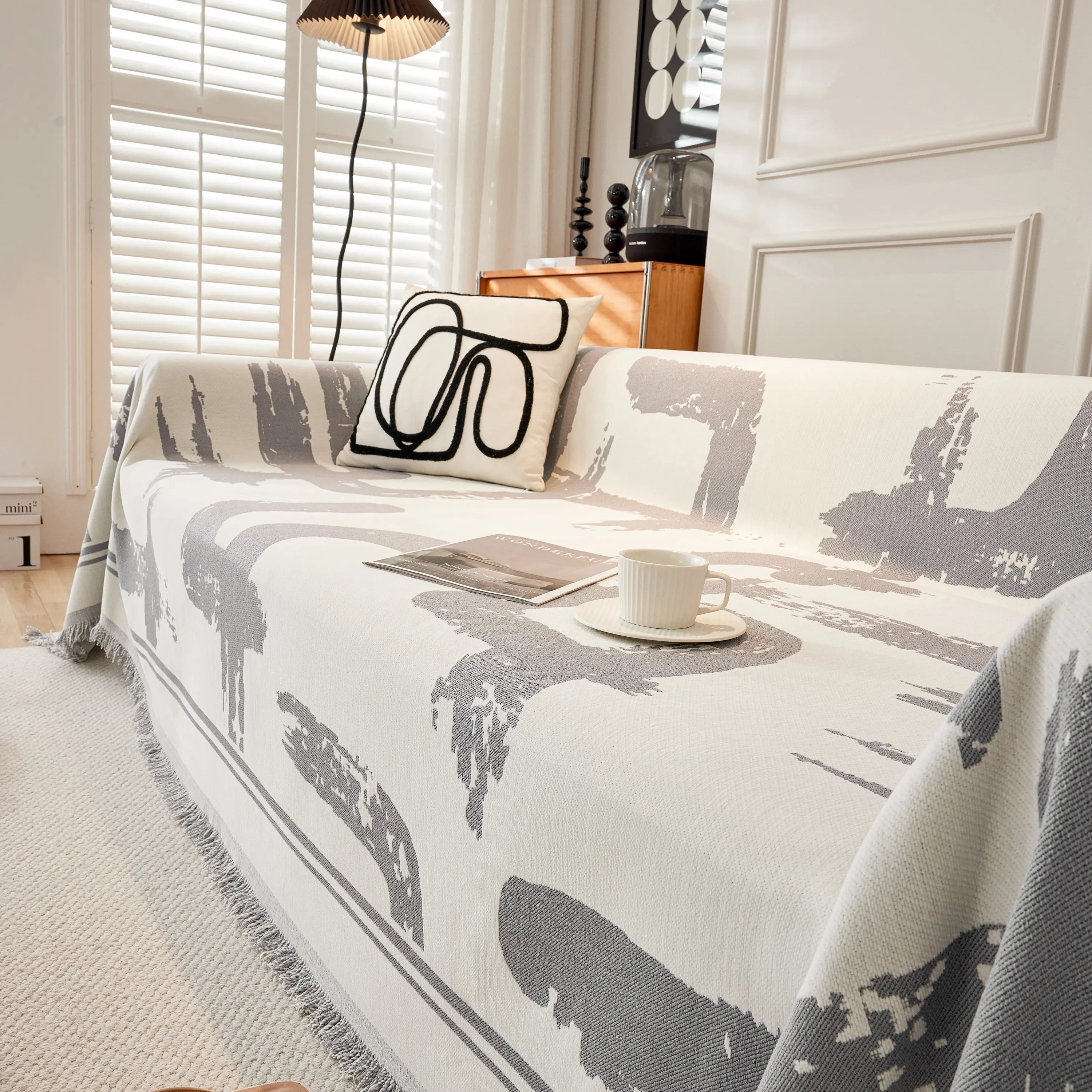 Chenille Abstract Soft Thick Reversible Oversized Couch Cover Blanket, Blanket On Sofa And The Couch