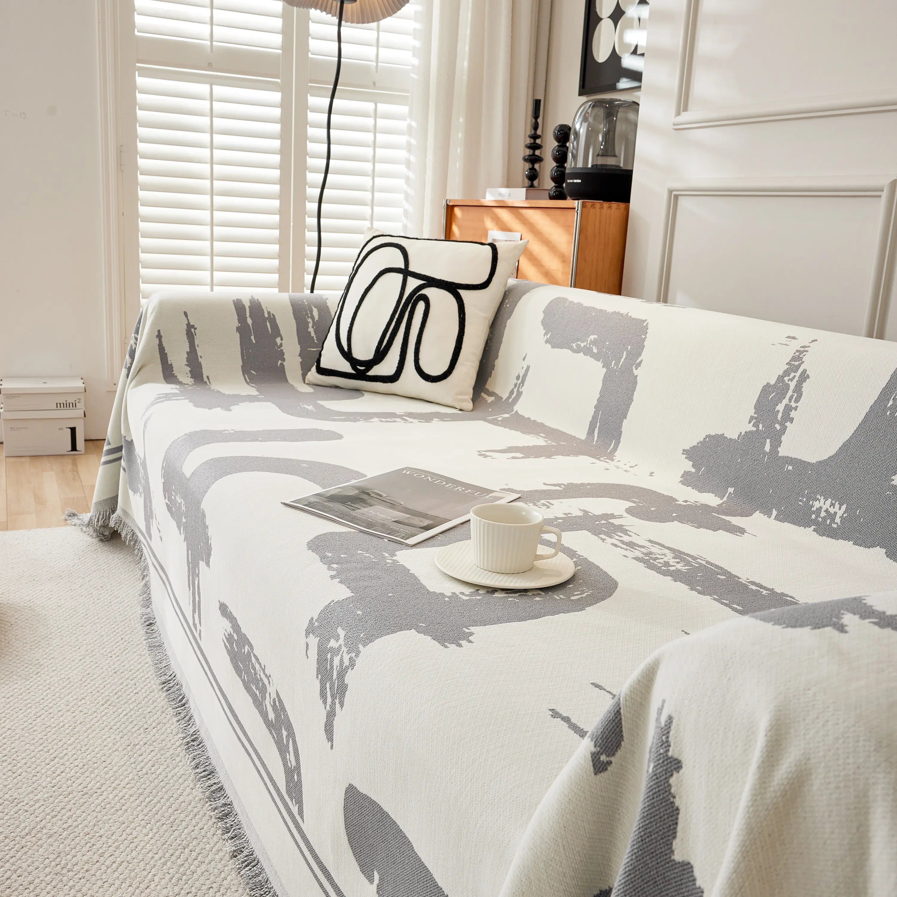 Chenille Abstract Soft Thick Reversible Oversized Couch Cover Blanket, Blanket On Sofa And The Couch