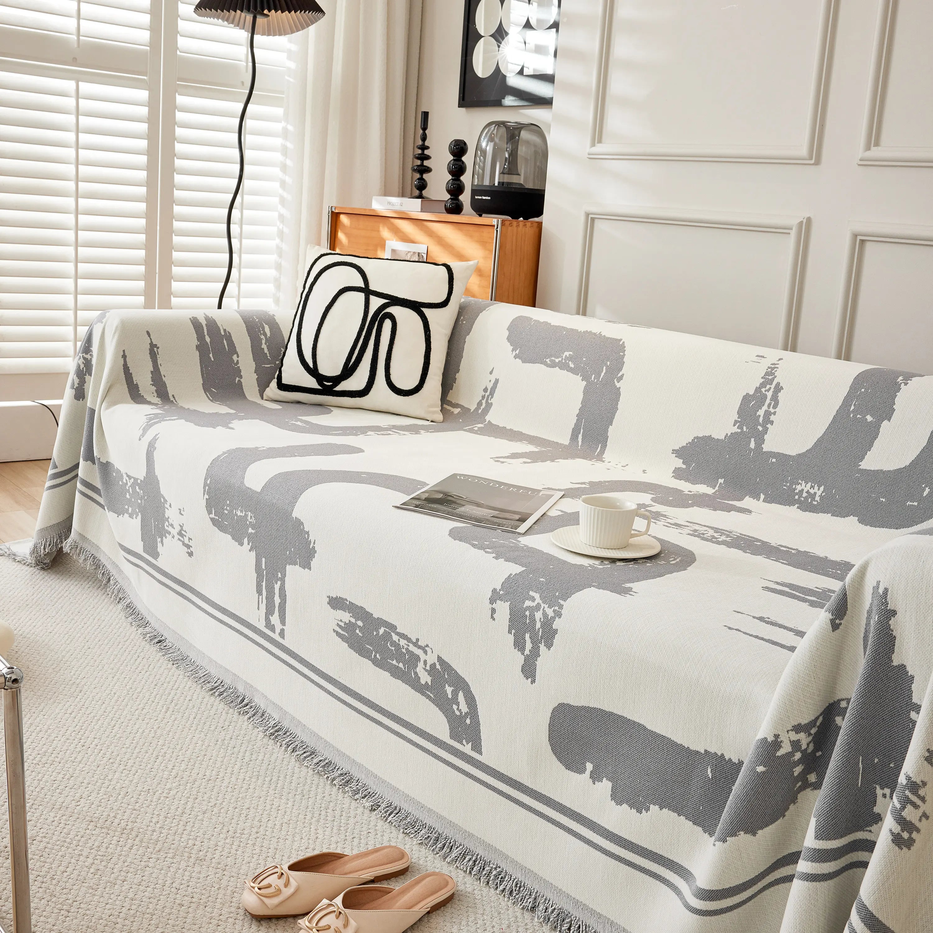 Chenille Abstract Soft Thick Reversible Oversized Couch Cover Blanket, Blanket On Sofa And The Couch