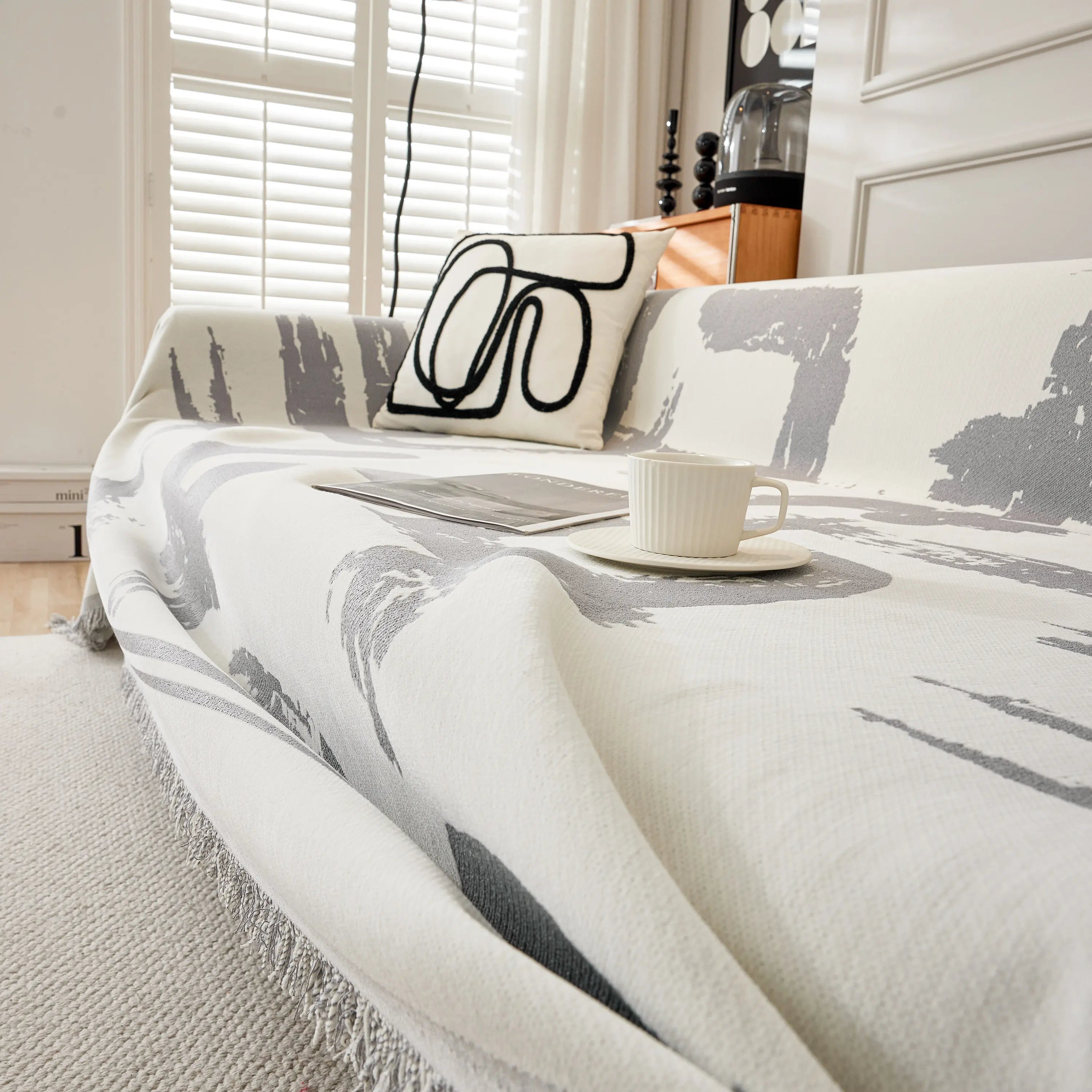 Chenille Abstract Soft Thick Reversible Oversized Couch Cover Blanket, Blanket On Sofa And The Couch
