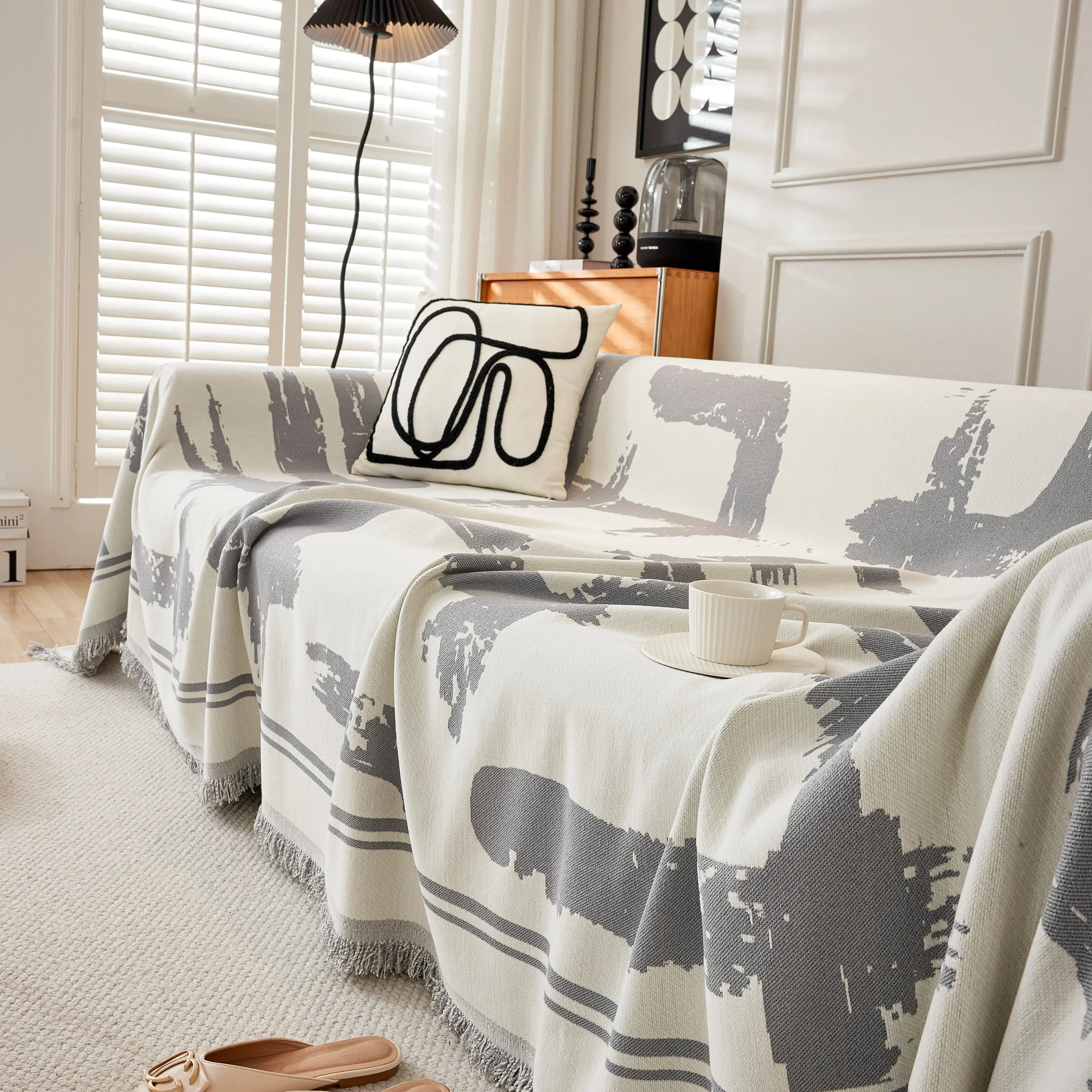 Chenille Abstract Soft Thick Reversible Oversized Couch Cover Blanket, Blanket On Sofa And The Couch