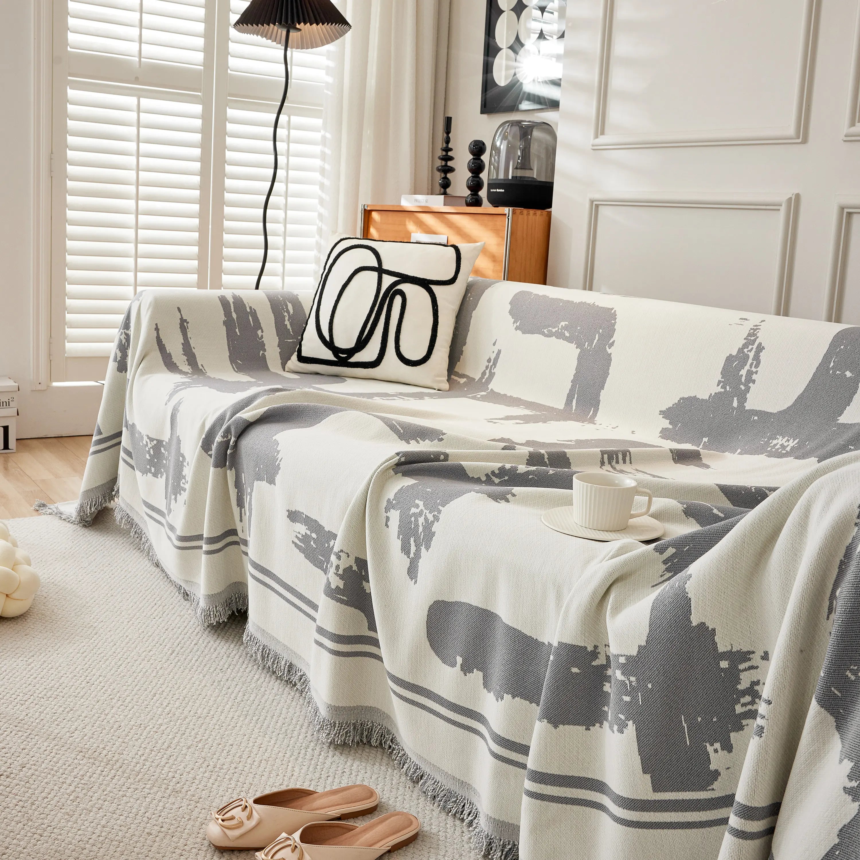 Chenille Abstract Soft Thick Reversible Oversized Couch Cover Blanket, Blanket On Sofa And The Couch