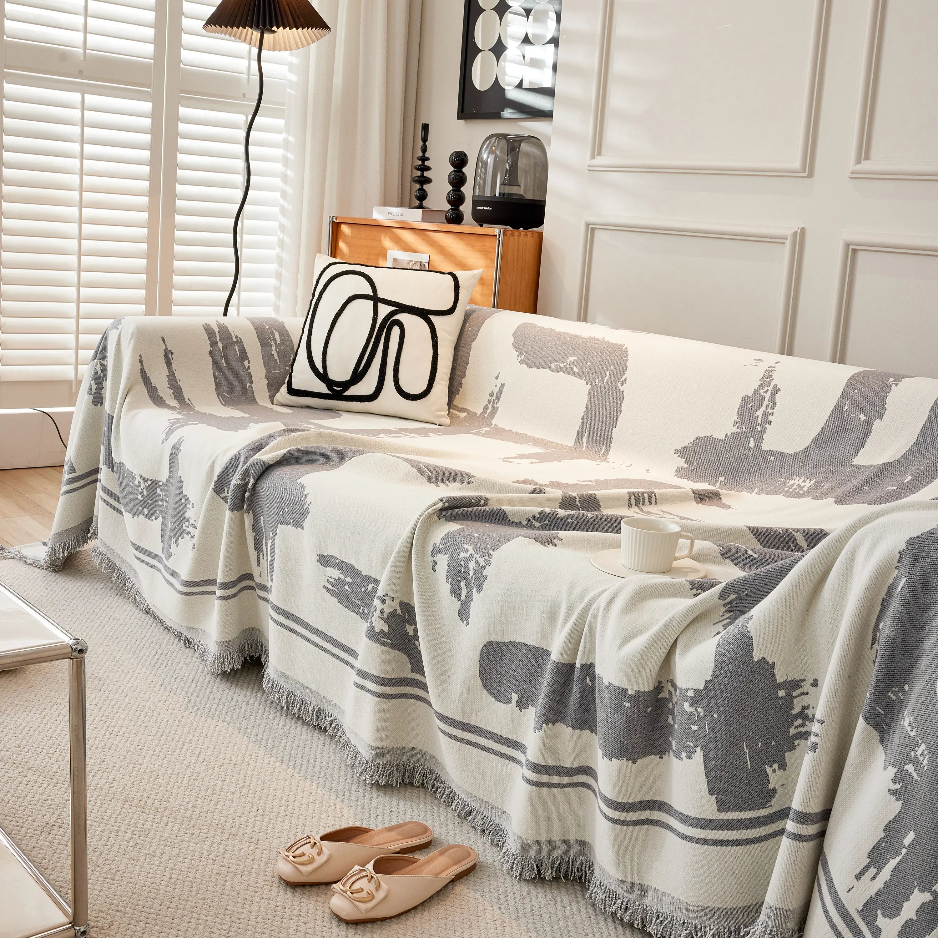 Chenille Abstract Soft Thick Reversible Oversized Couch Cover Blanket, Blanket On Sofa And The Couch