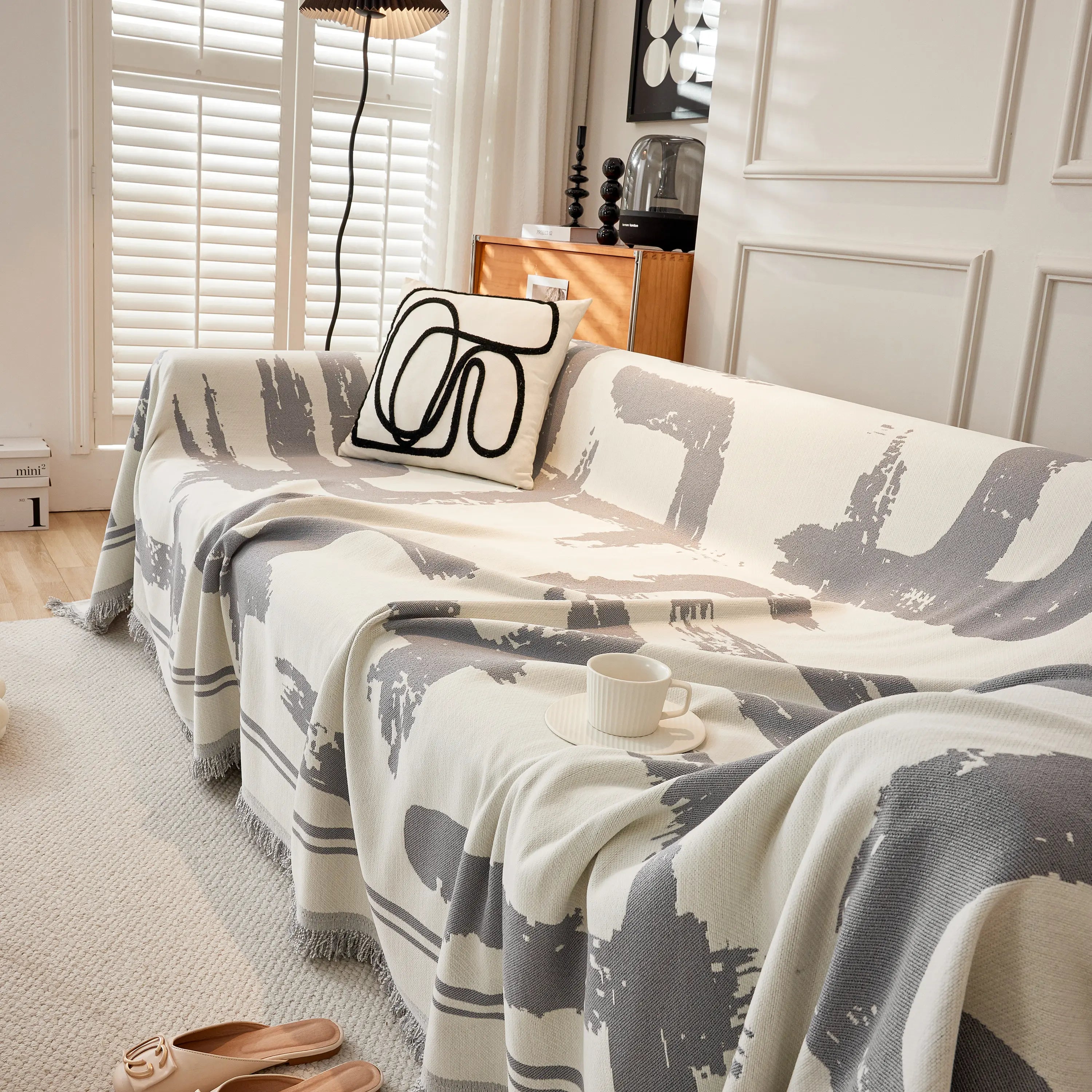 Chenille Abstract Soft Thick Reversible Oversized Couch Cover Blanket, Blanket On Sofa And The Couch