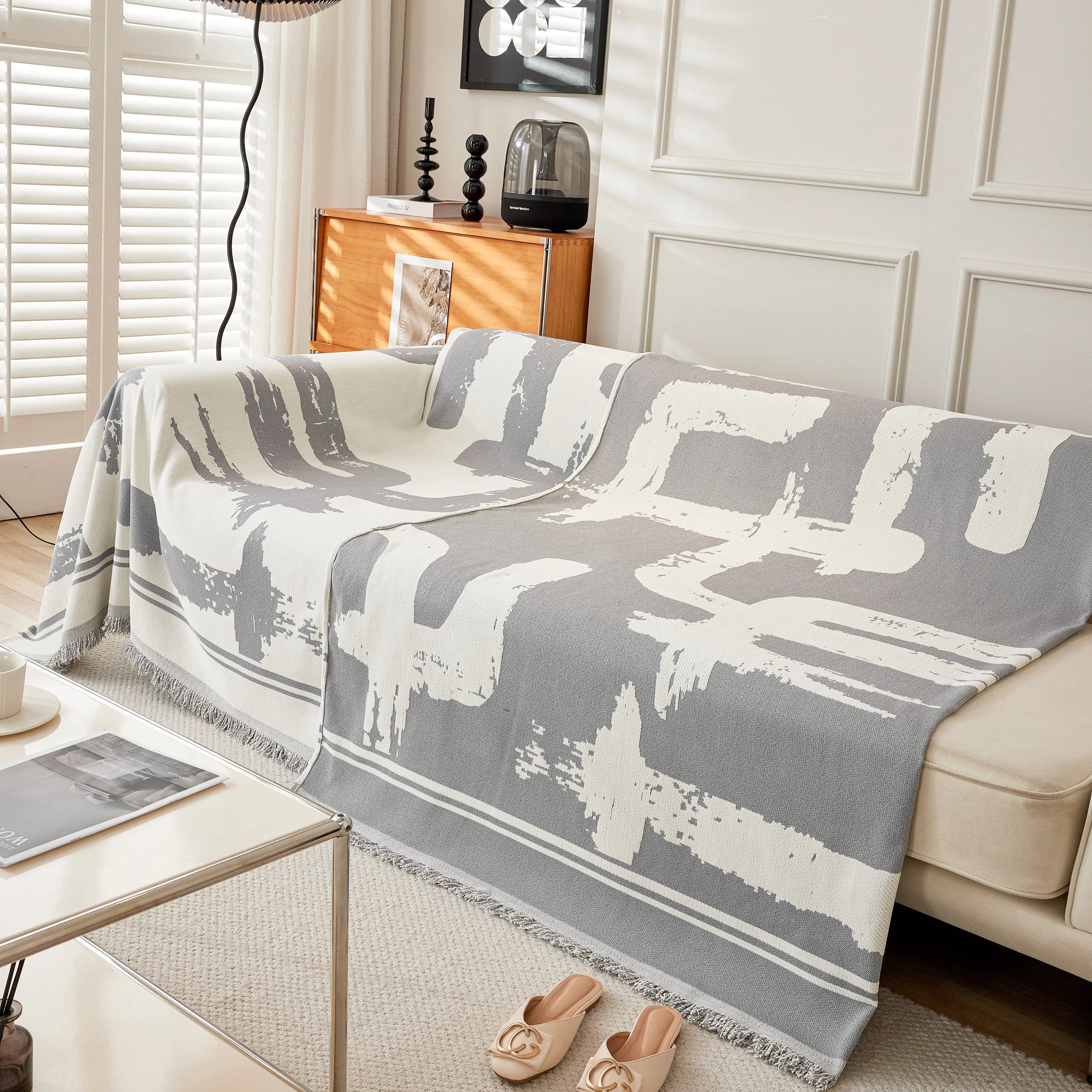 Chenille Abstract Soft Thick Reversible Oversized Couch Cover Blanket, Blanket On Sofa And The Couch