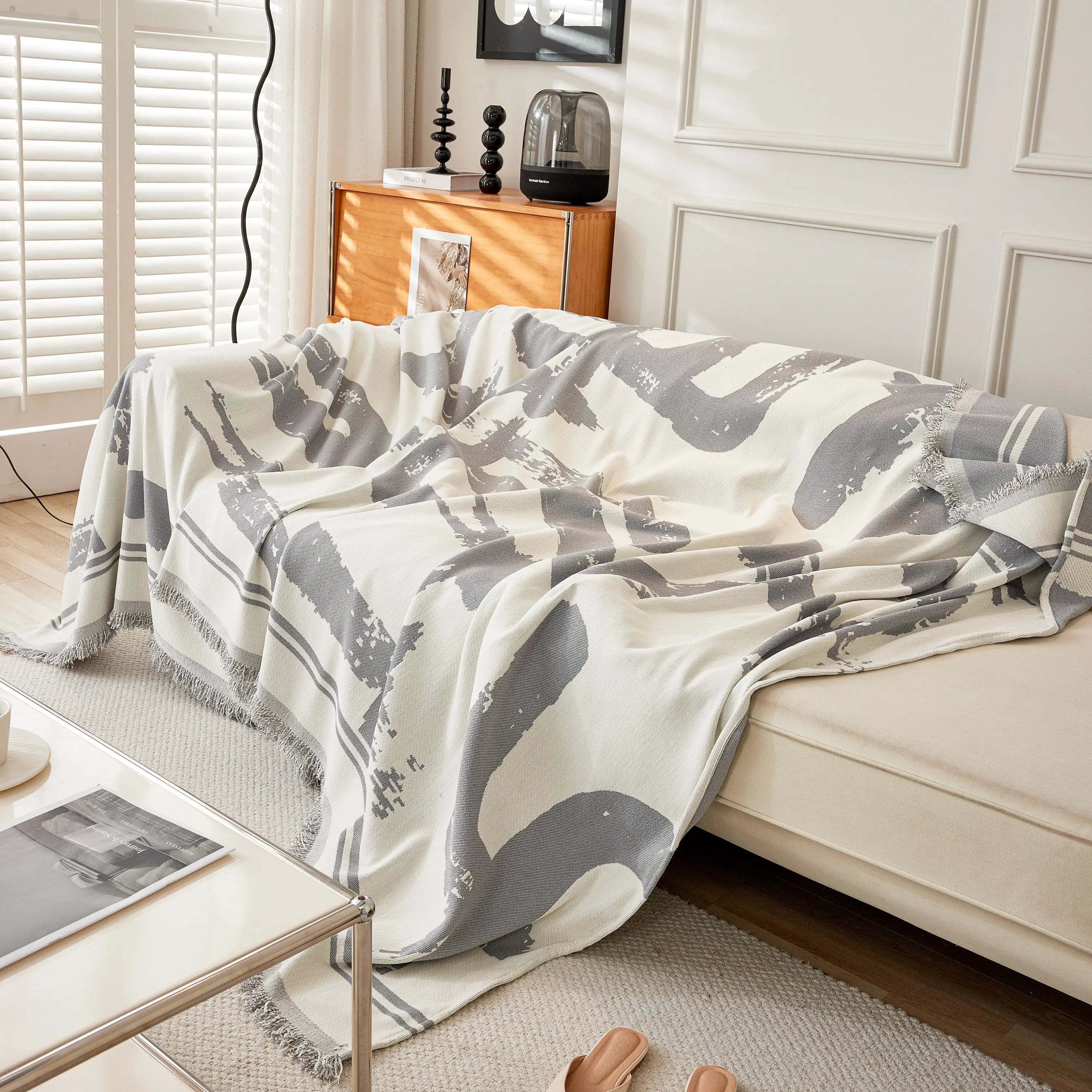 Chenille Abstract Soft Thick Reversible Oversized Couch Cover Blanket, Blanket On Sofa And The Couch