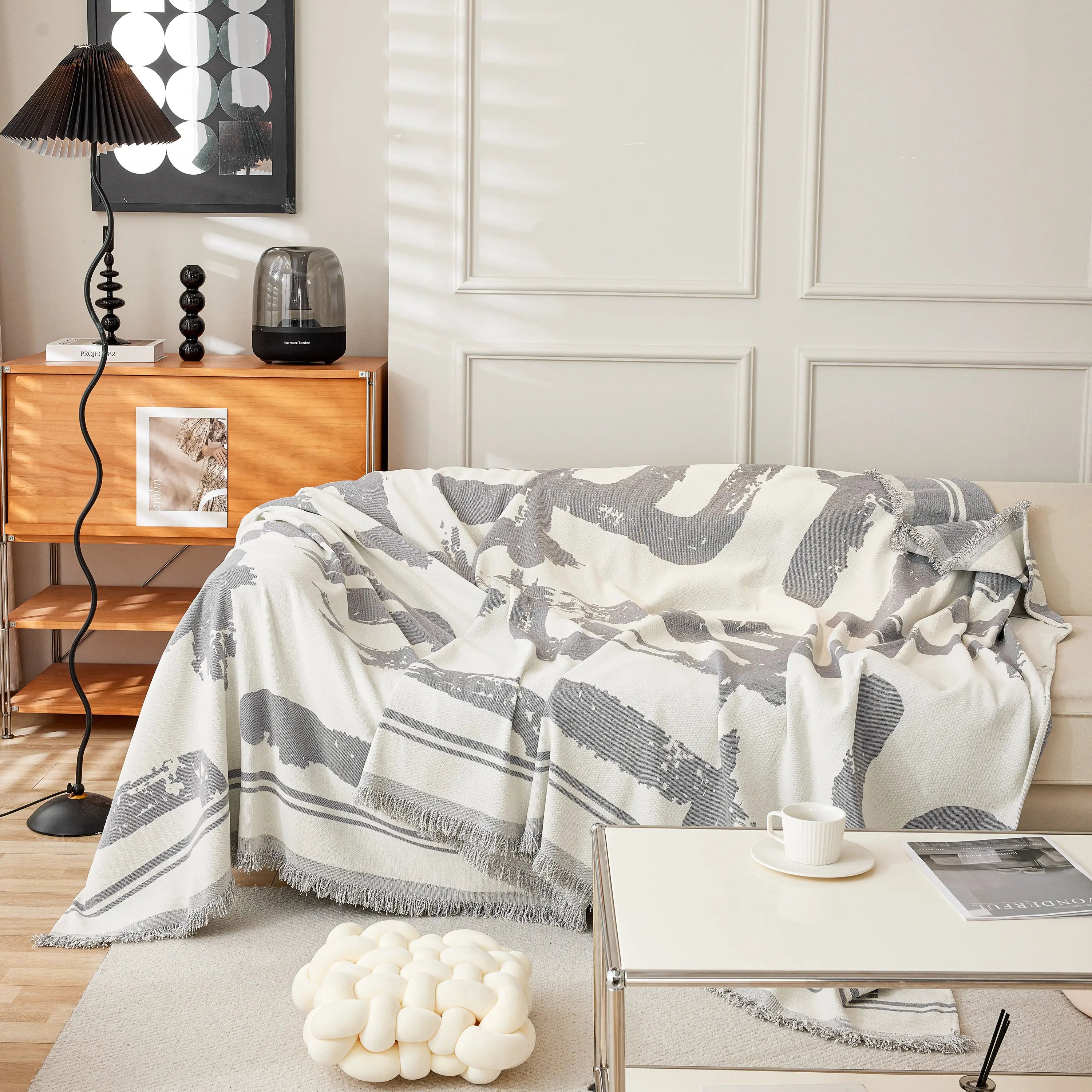 Chenille Abstract Soft Thick Reversible Oversized Couch Cover Blanket, Blanket On Sofa And The Couch