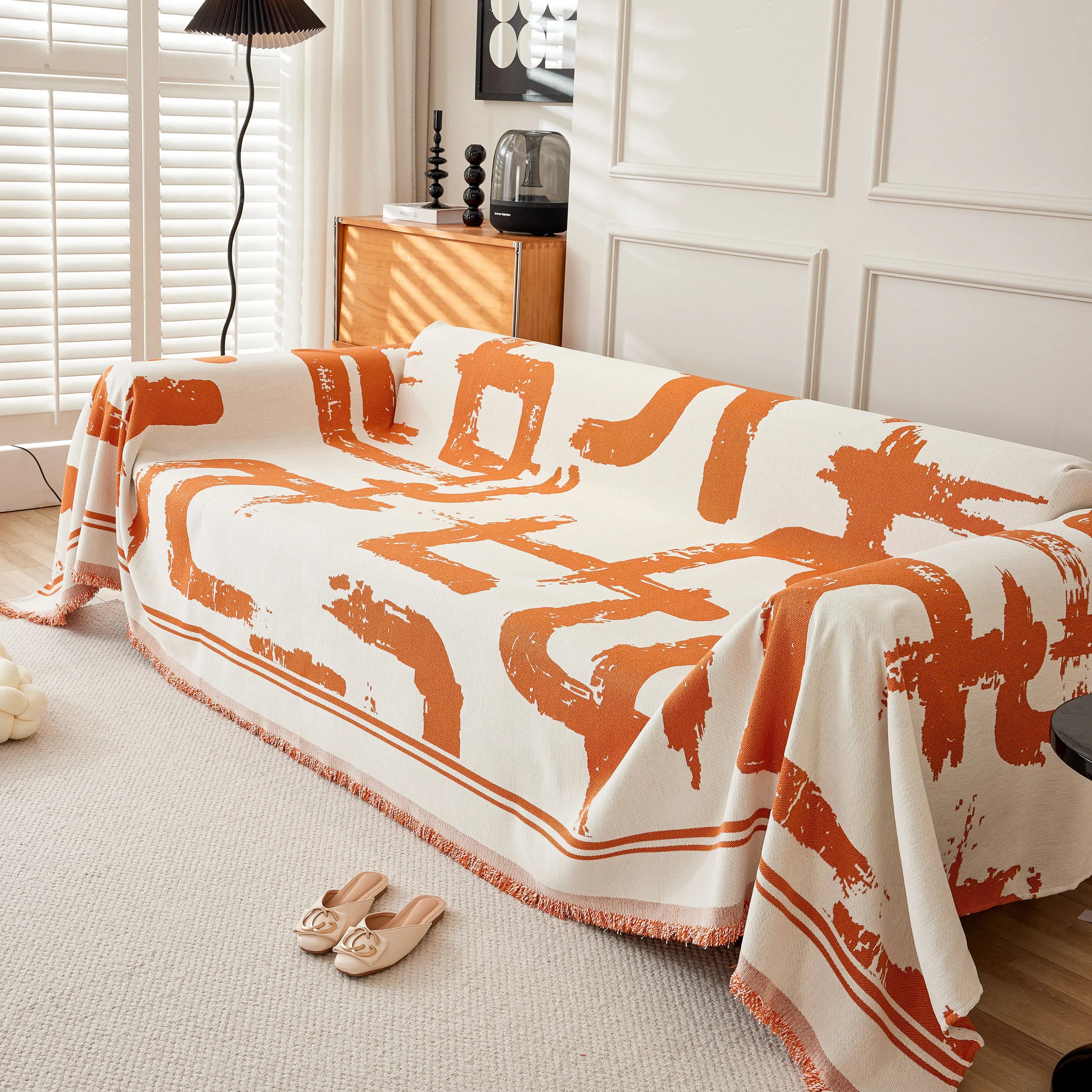 Chenille Abstract Soft Thick Reversible Oversized Couch Cover Blanket, Blanket On Sofa And The Couch