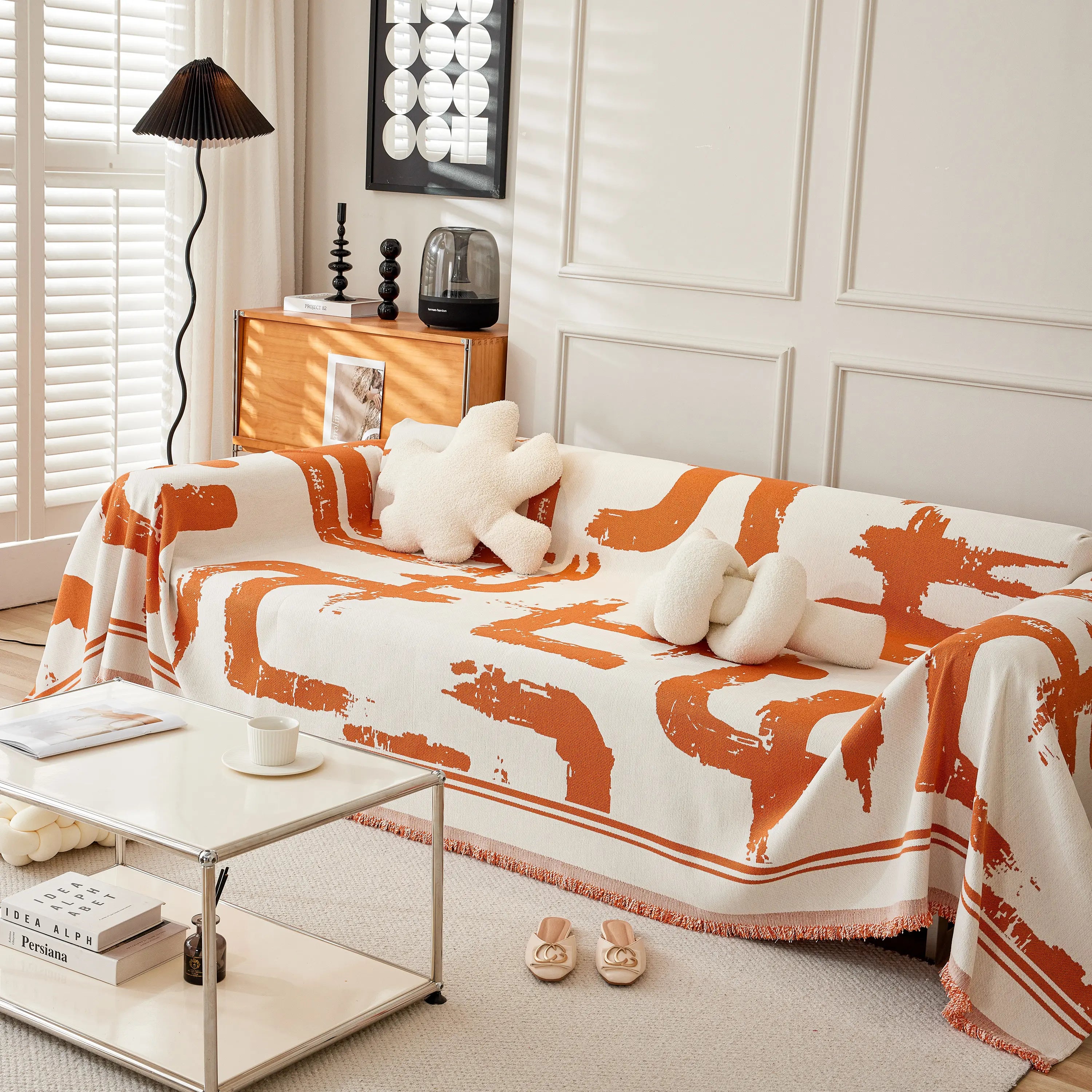 Chenille Abstract Soft Thick Reversible Oversized Couch Cover Blanket, Blanket On Sofa And The Couch