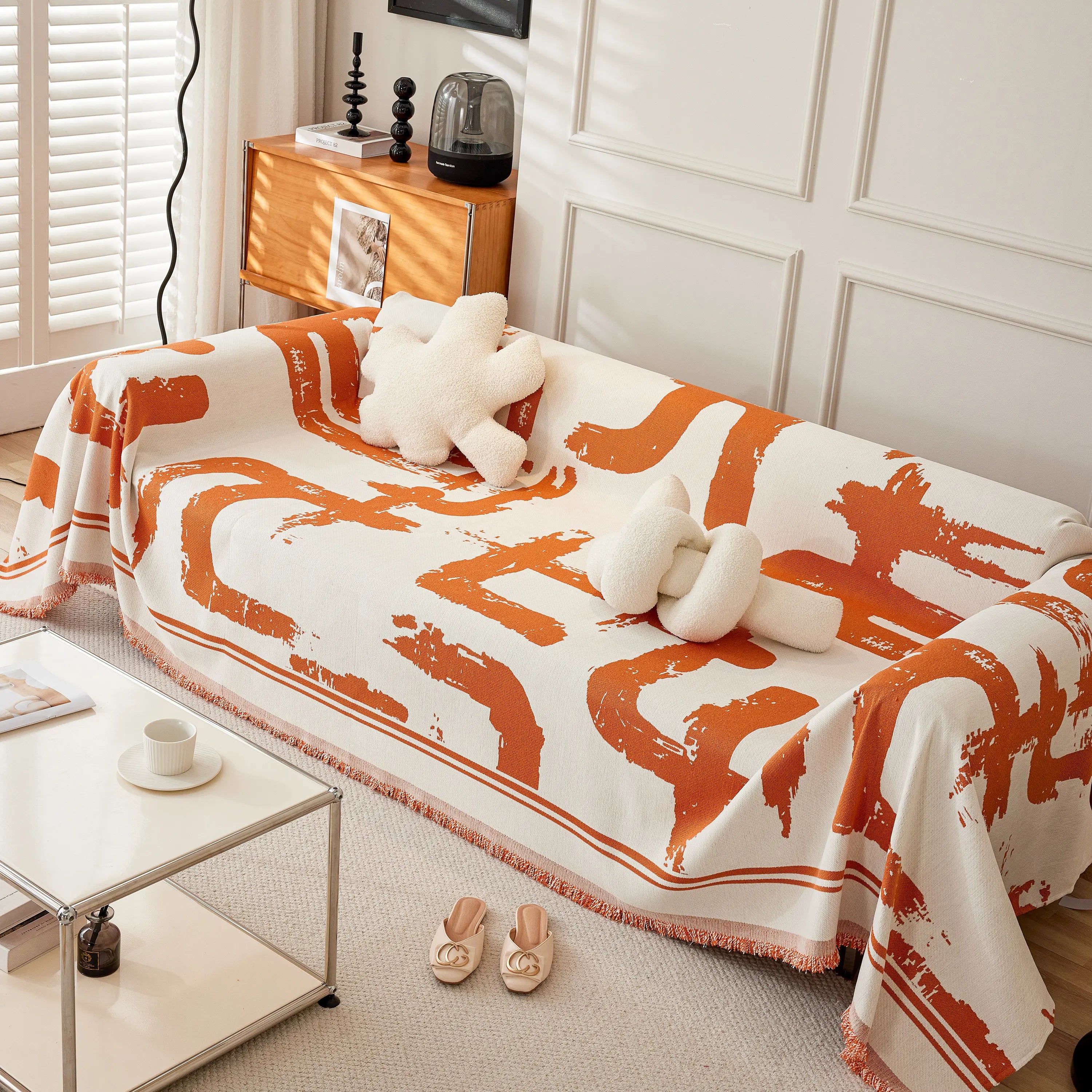 Chenille Abstract Soft Thick Reversible Oversized Couch Cover Blanket, Blanket On Sofa And The Couch