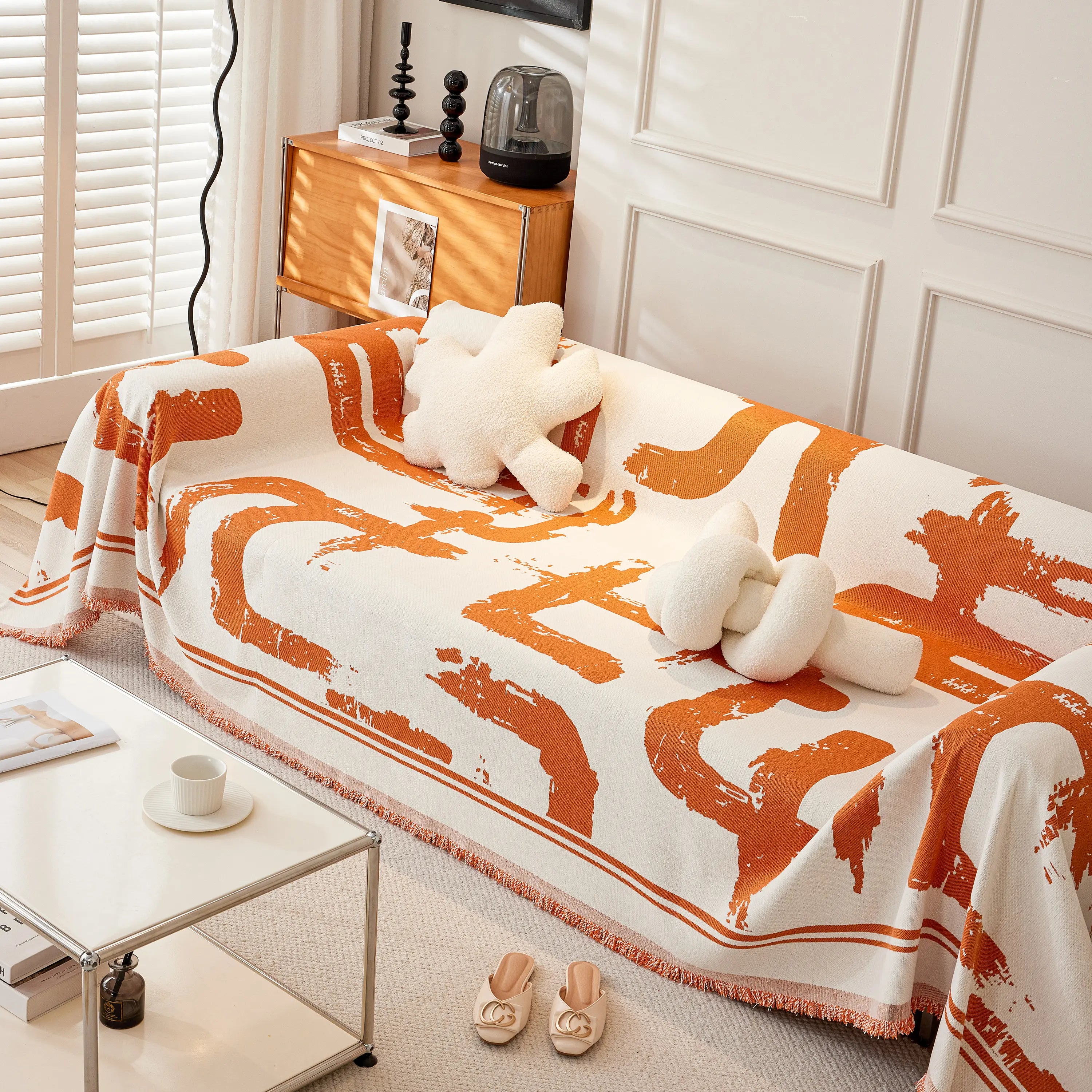 Chenille Abstract Soft Thick Reversible Oversized Couch Cover Blanket, Blanket On Sofa And The Couch