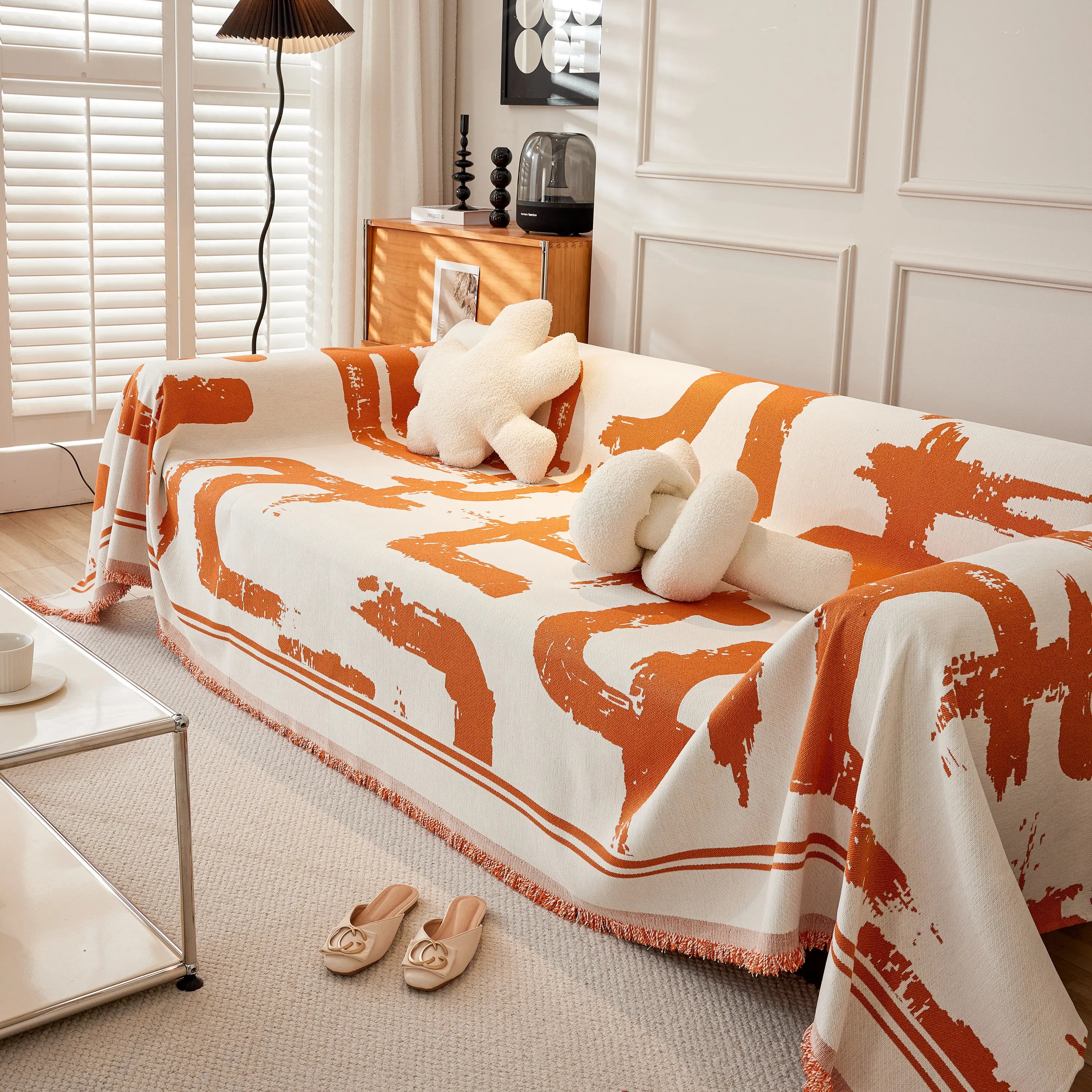 Chenille Abstract Soft Thick Reversible Oversized Couch Cover Blanket, Blanket On Sofa And The Couch
