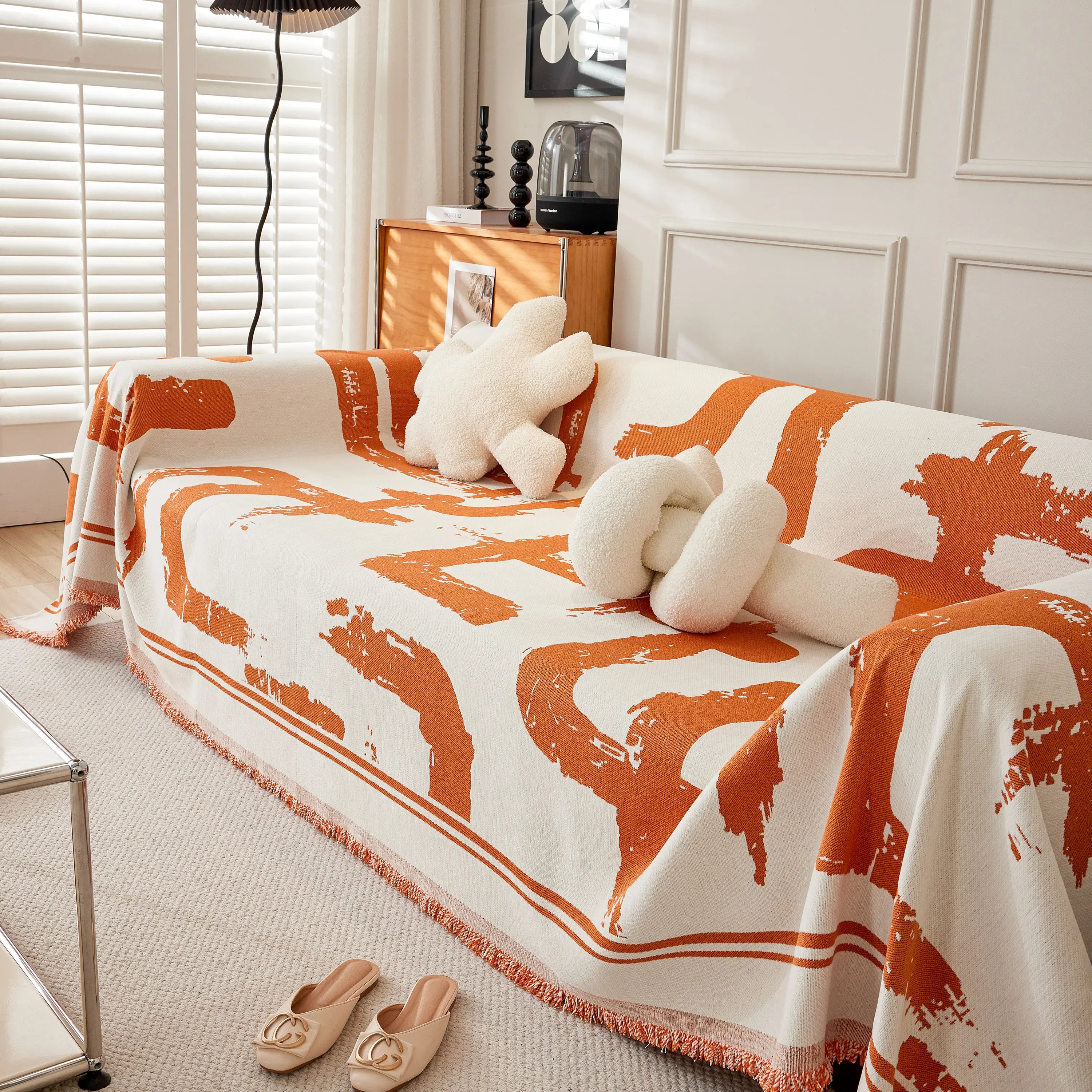 Chenille Abstract Soft Thick Reversible Oversized Couch Cover Blanket, Blanket On Sofa And The Couch