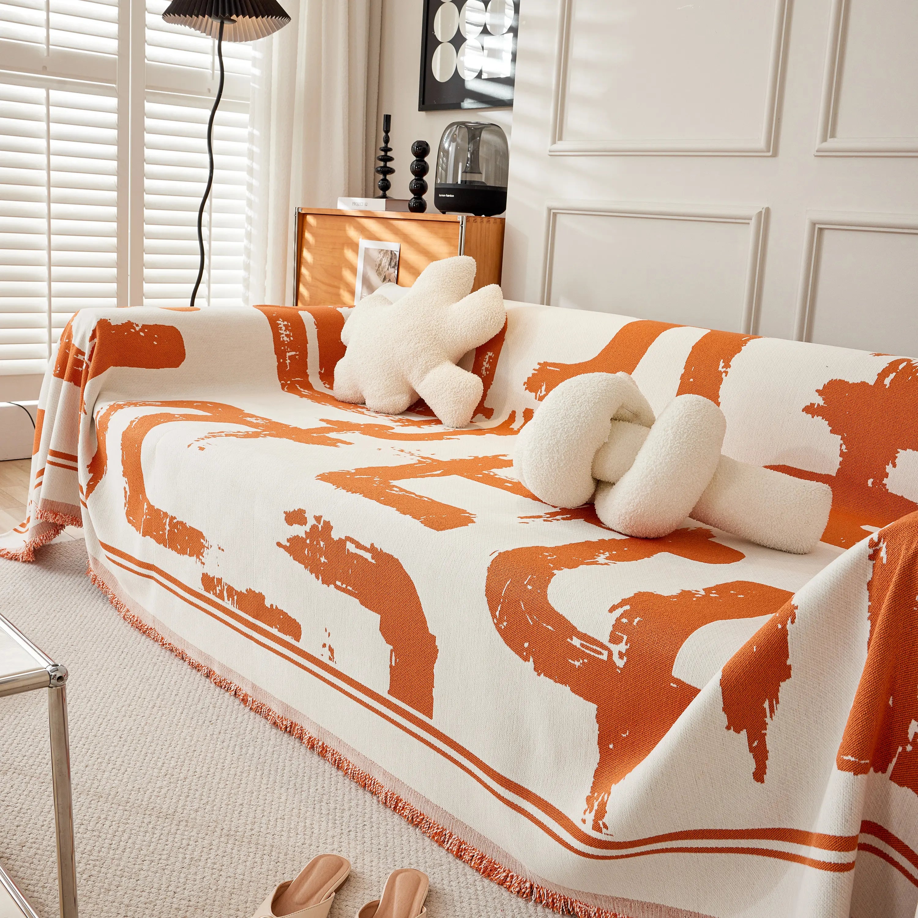 Chenille Abstract Soft Thick Reversible Oversized Couch Cover Blanket, Blanket On Sofa And The Couch