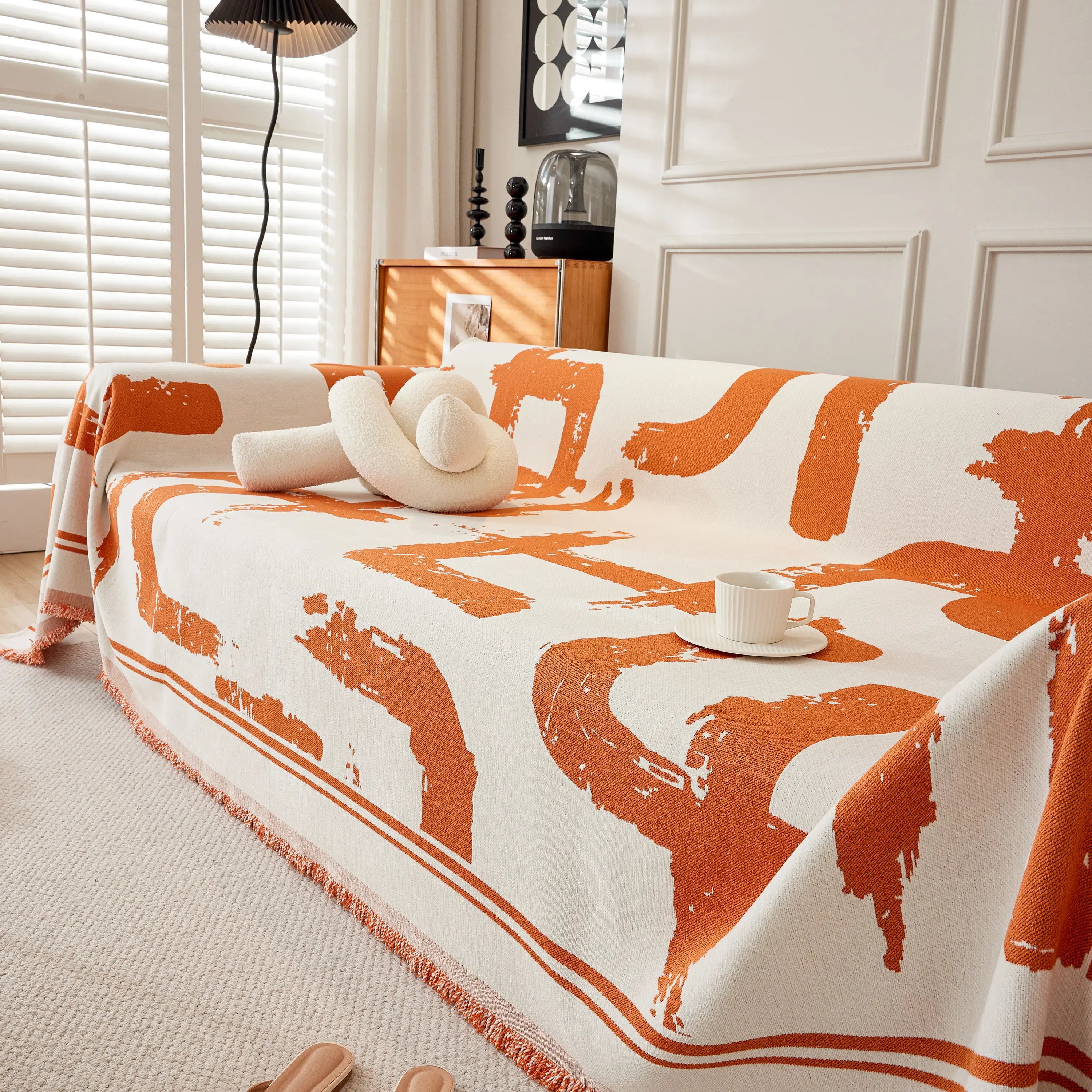 Chenille Abstract Soft Thick Reversible Oversized Couch Cover Blanket, Blanket On Sofa And The Couch