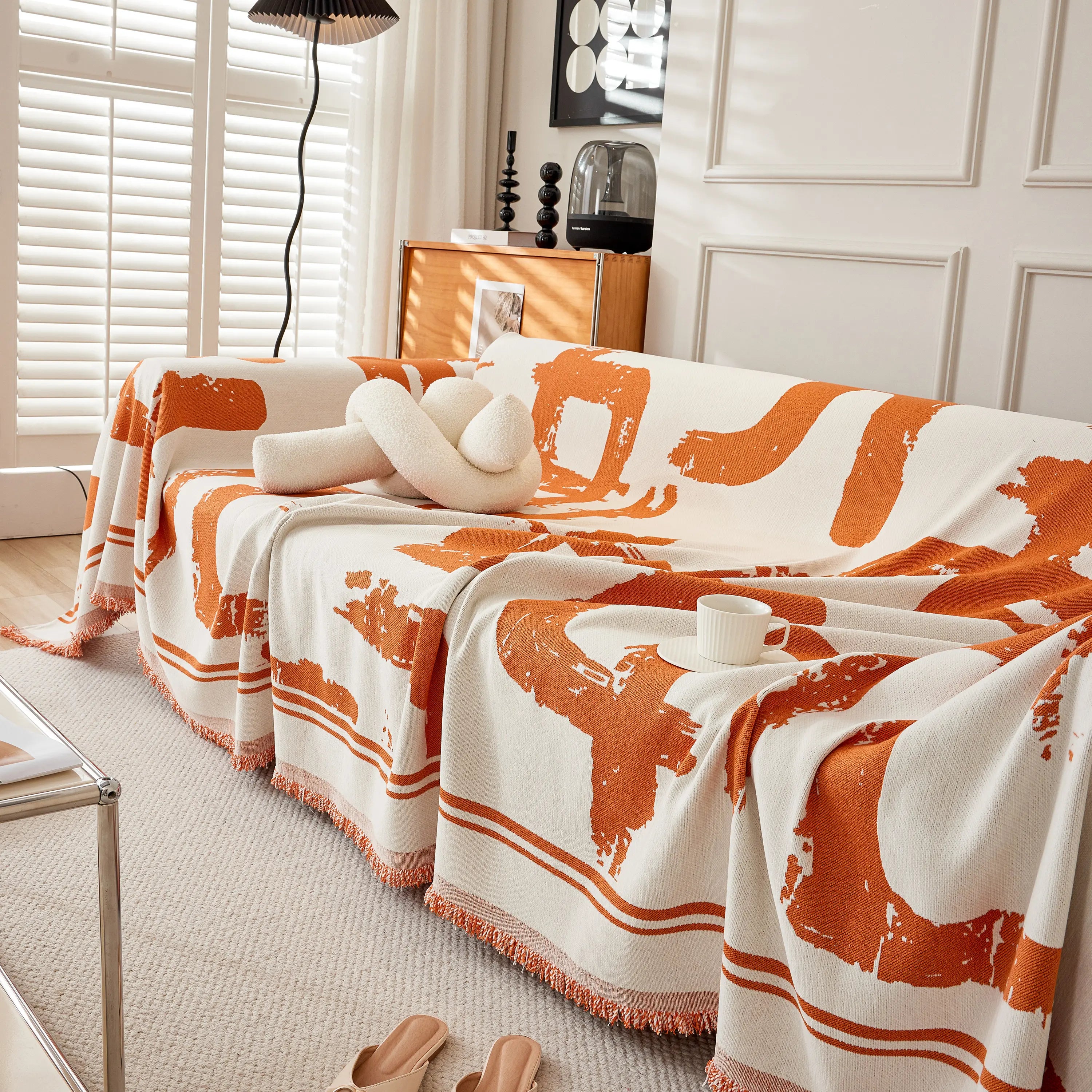 Chenille Abstract Soft Thick Reversible Oversized Couch Cover Blanket, Blanket On Sofa And The Couch