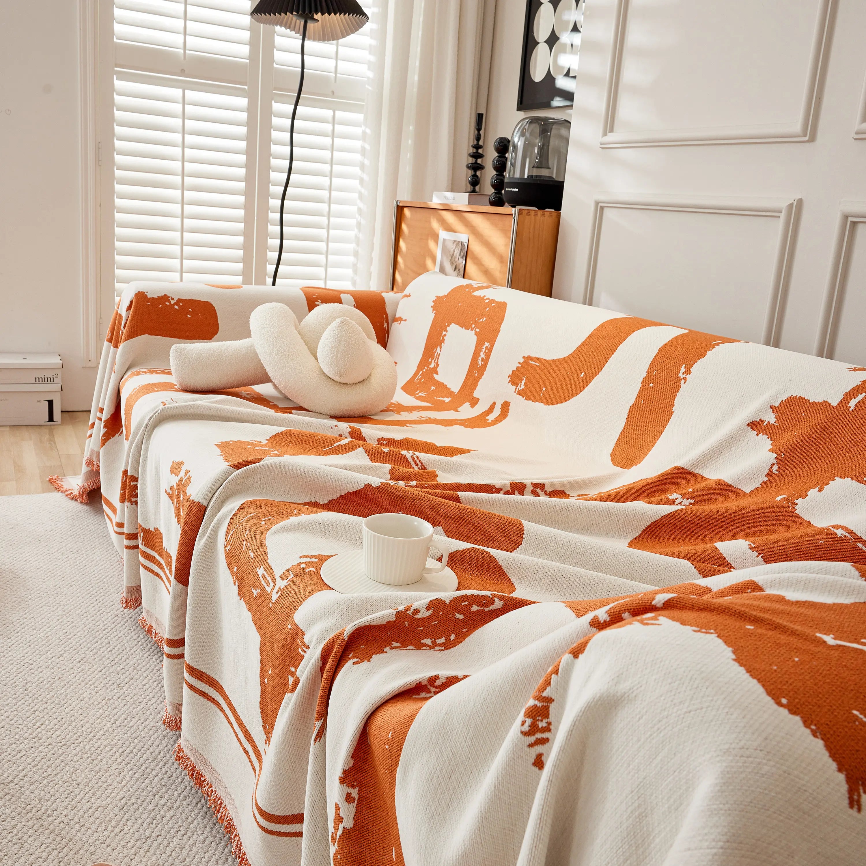 Chenille Abstract Soft Thick Reversible Oversized Couch Cover Blanket, Blanket On Sofa And The Couch