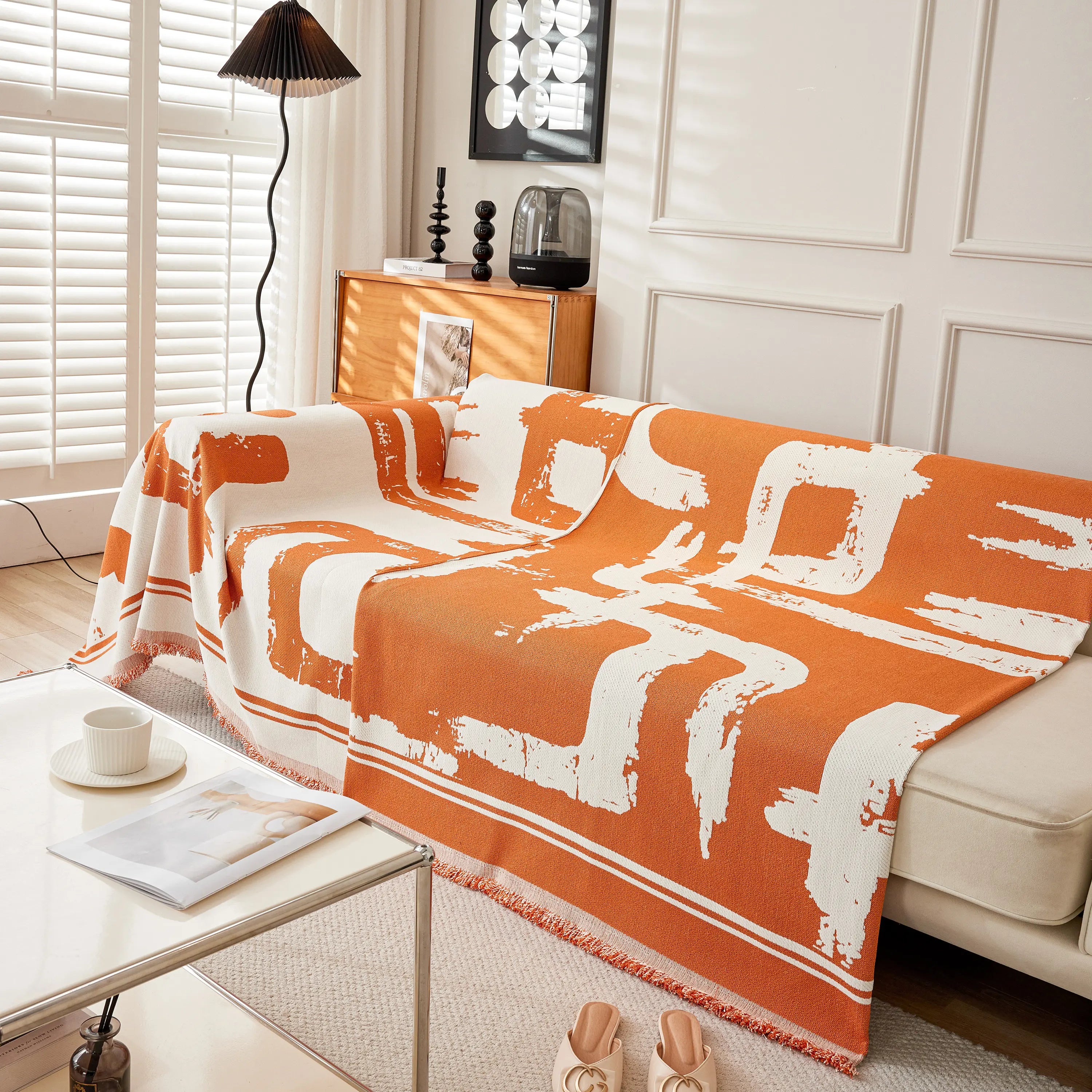 Chenille Abstract Soft Thick Reversible Oversized Couch Cover Blanket, Blanket On Sofa And The Couch
