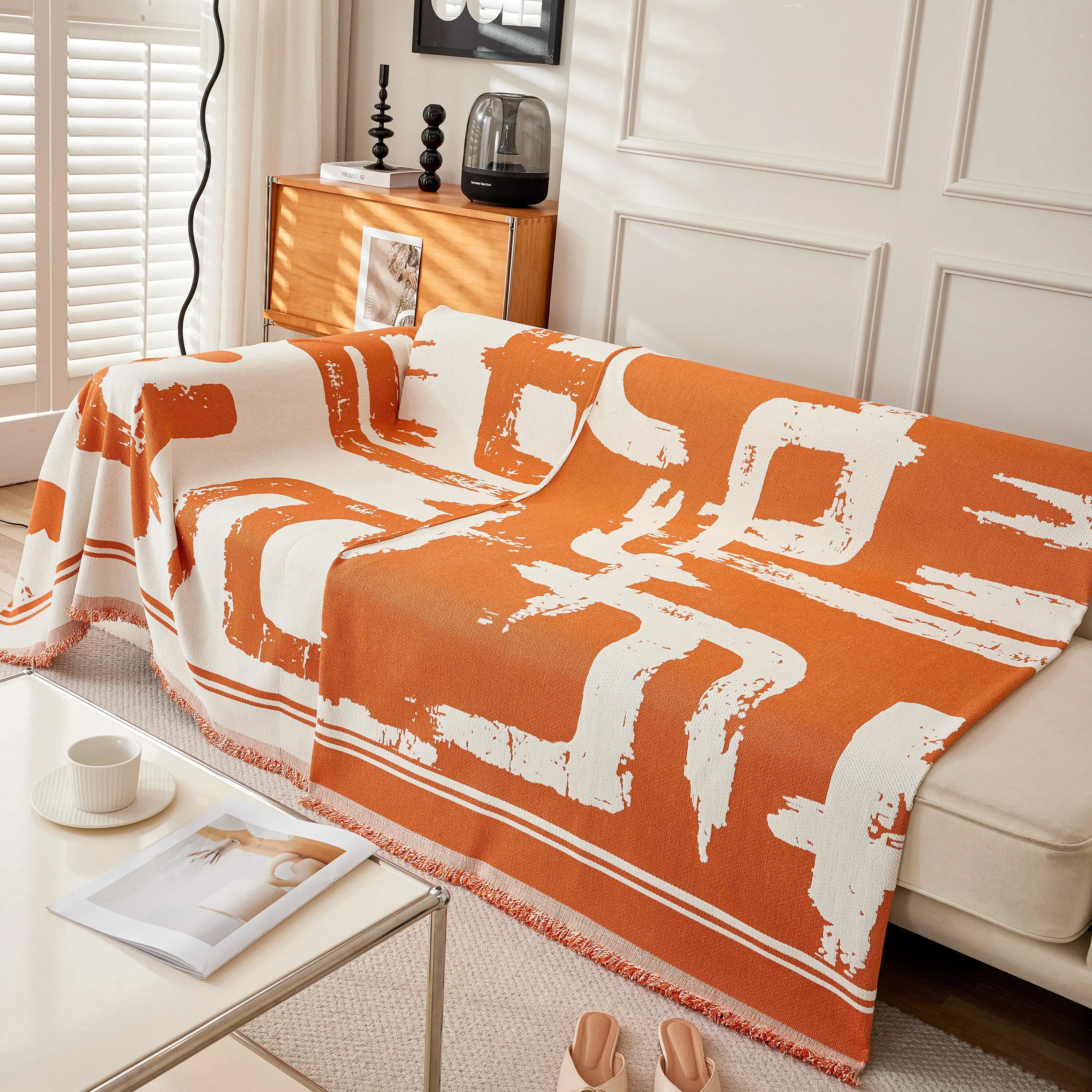 Chenille Abstract Soft Thick Reversible Oversized Couch Cover Blanket, Blanket On Sofa And The Couch