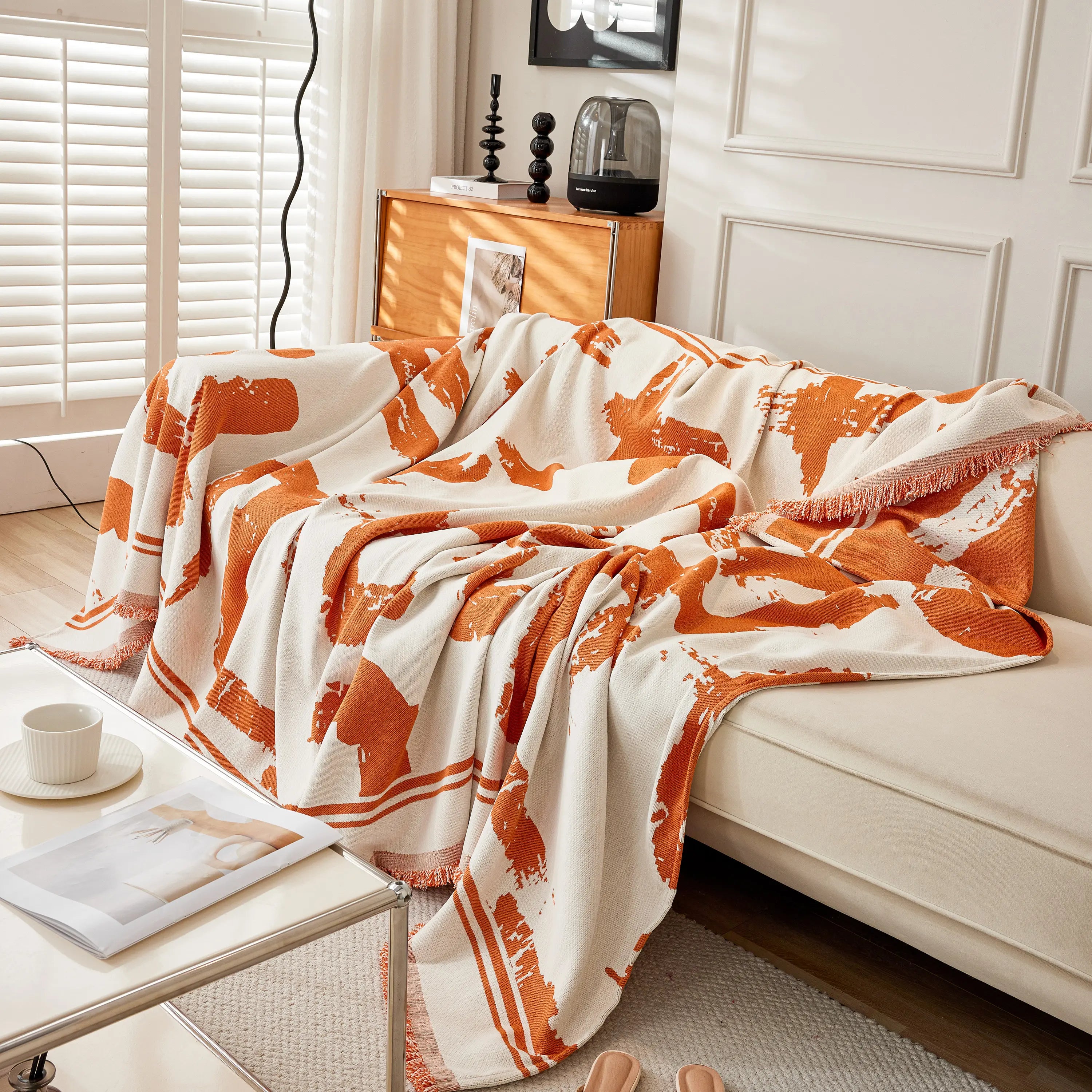 Chenille Abstract Soft Thick Reversible Oversized Couch Cover Blanket, Blanket On Sofa And The Couch