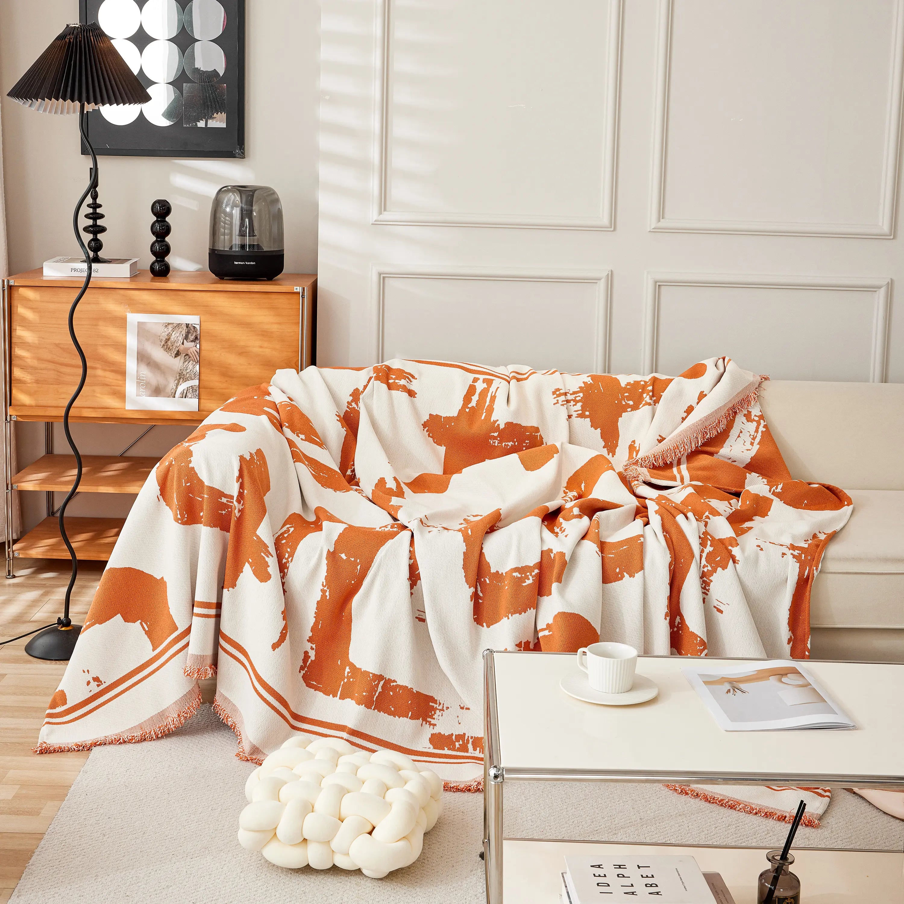 Chenille Abstract Soft Thick Reversible Oversized Couch Cover Blanket, Blanket On Sofa And The Couch