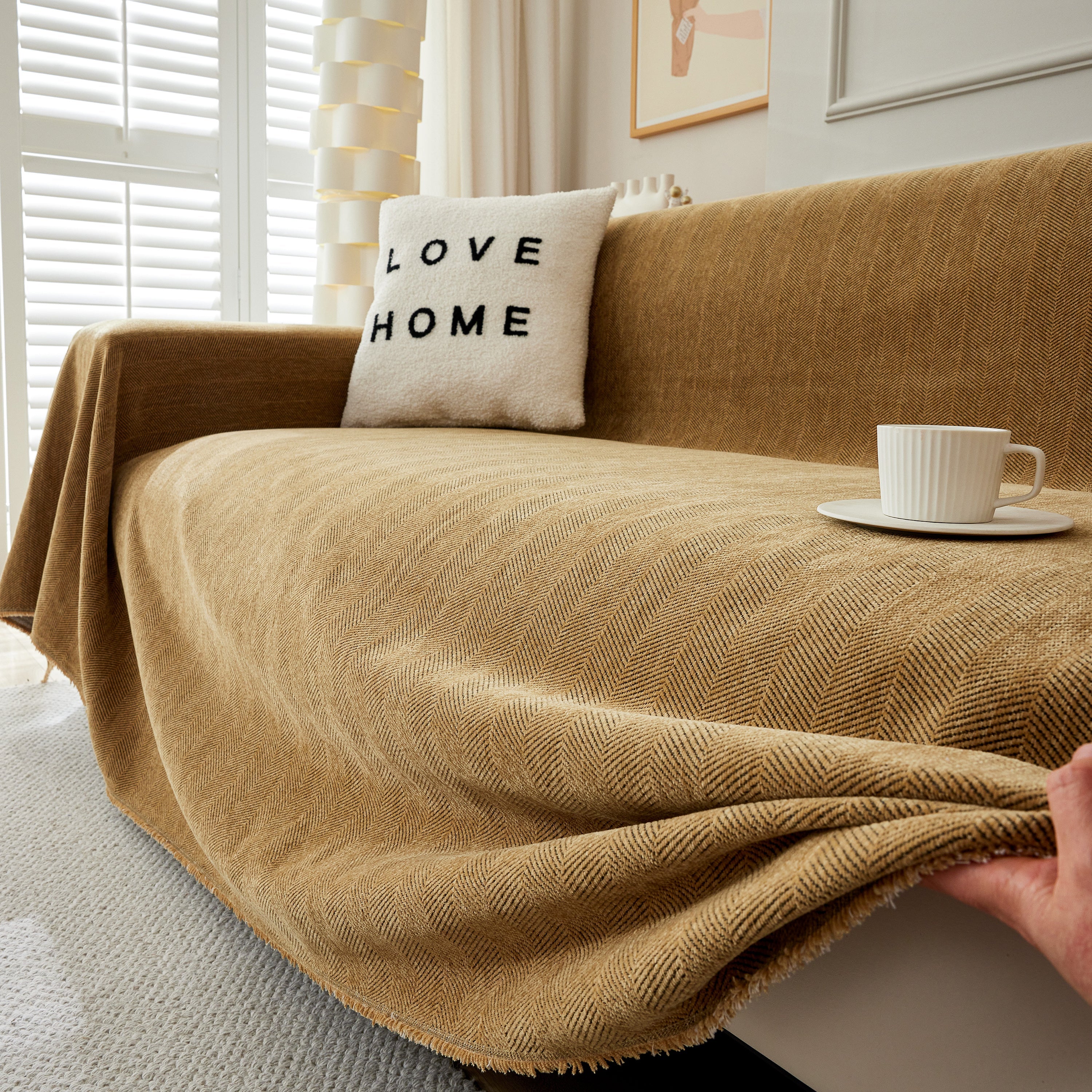Herringbone Oversized Chenille Couch Throw Cover Sofa Slipcovers Couch Covers For Sectional Couches