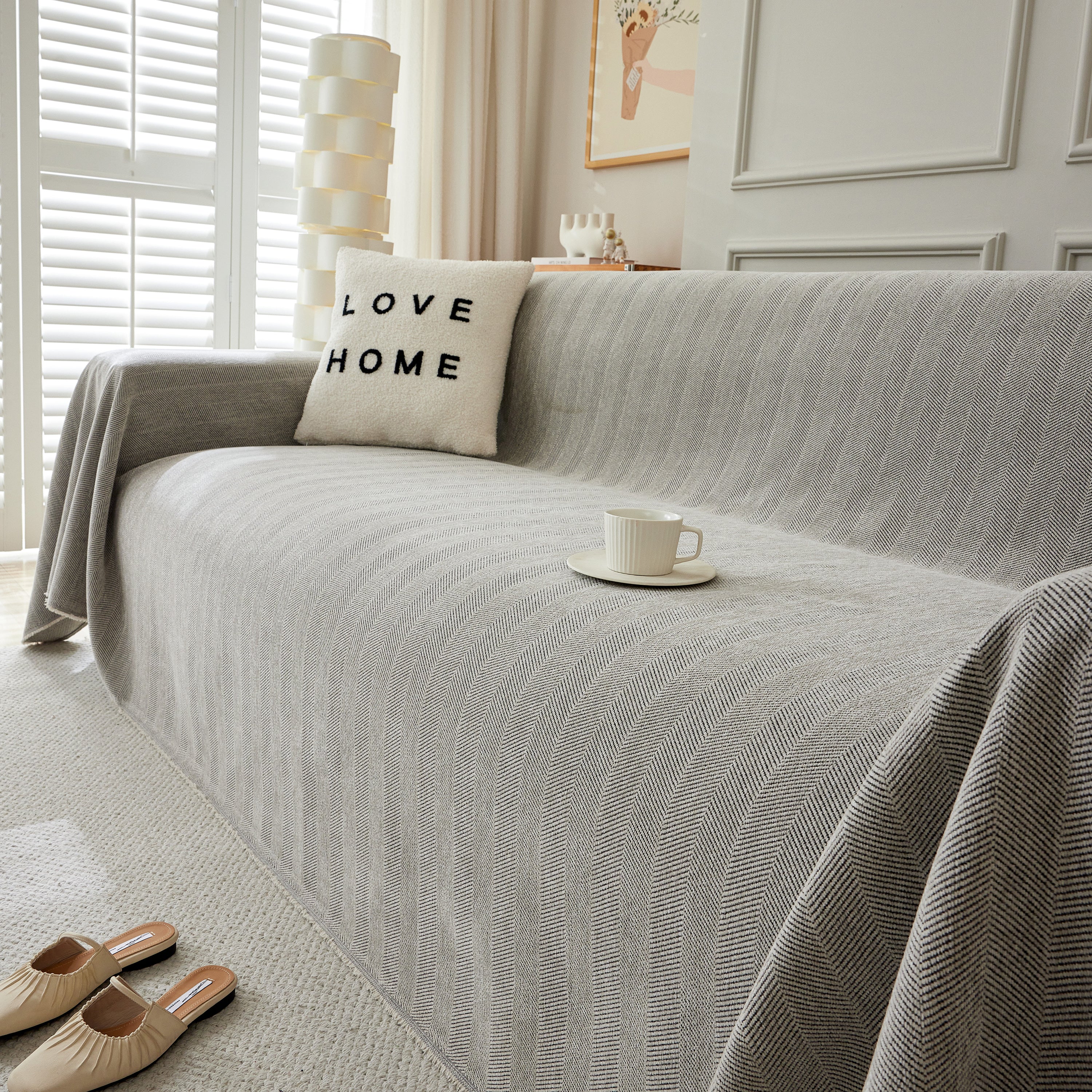 Herringbone Oversized Chenille Couch Throw Cover Sofa Slipcovers Couch Covers For Sectional Couches