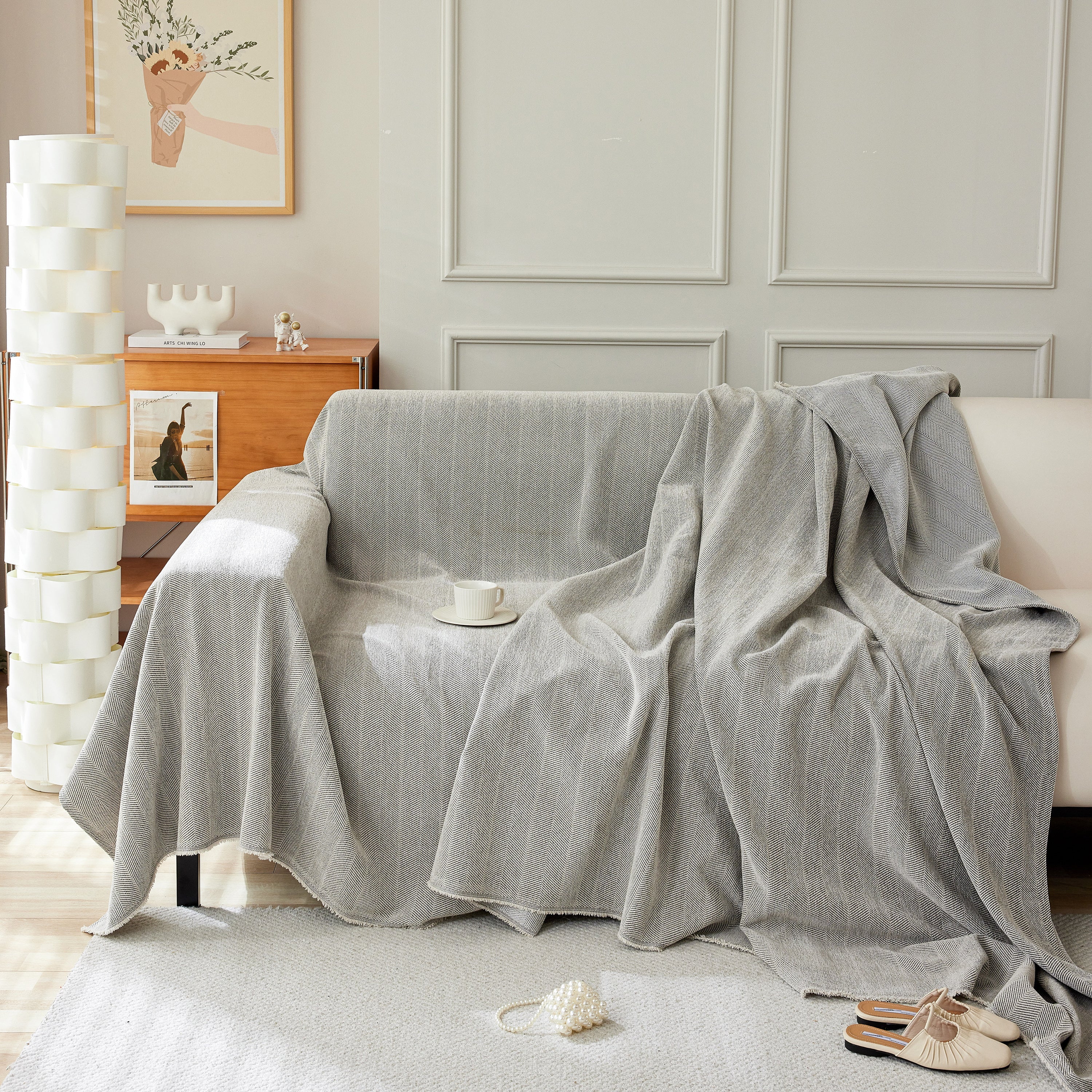 Herringbone Oversized Chenille Couch Throw Cover Sofa Slipcovers Couch Covers For Sectional Couches