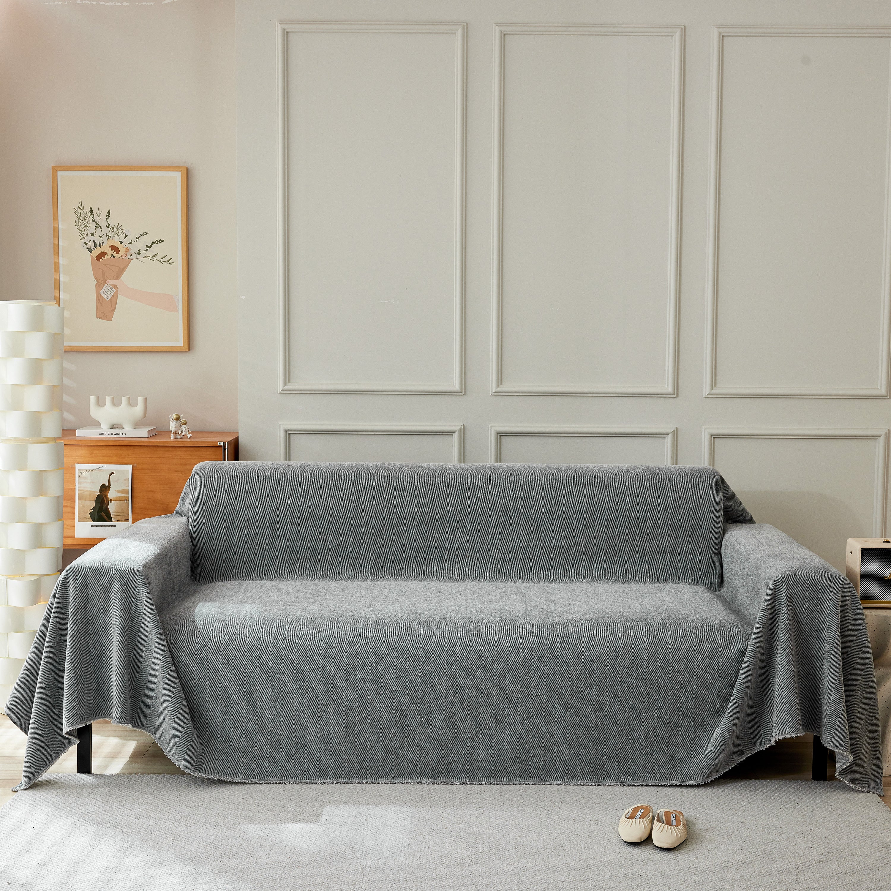 Herringbone Oversized Chenille Couch Throw Cover Sofa Slipcovers Couch Covers For Sectional Couches