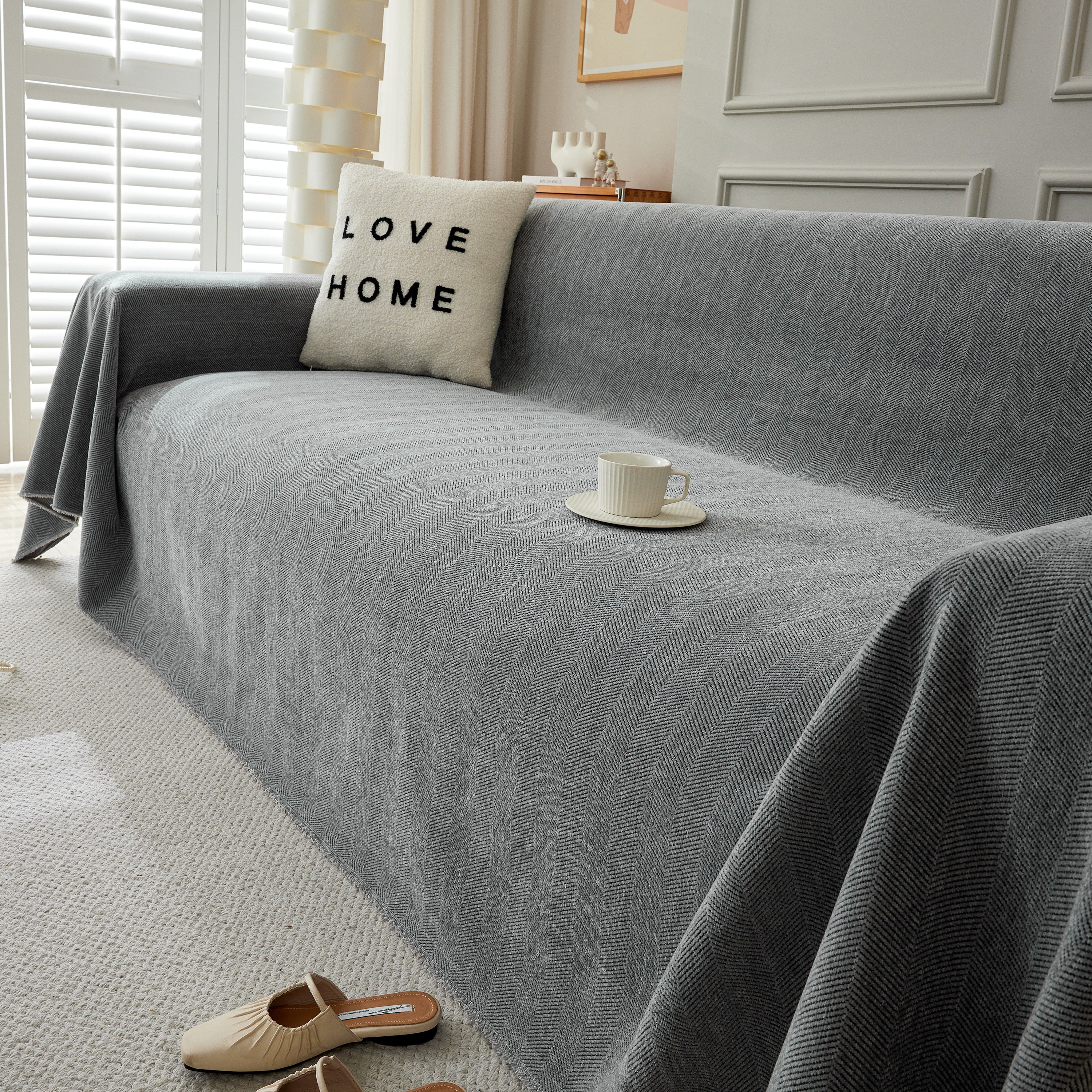 Herringbone Oversized Chenille Couch Throw Cover Sofa Slipcovers Couch Covers For Sectional Couches