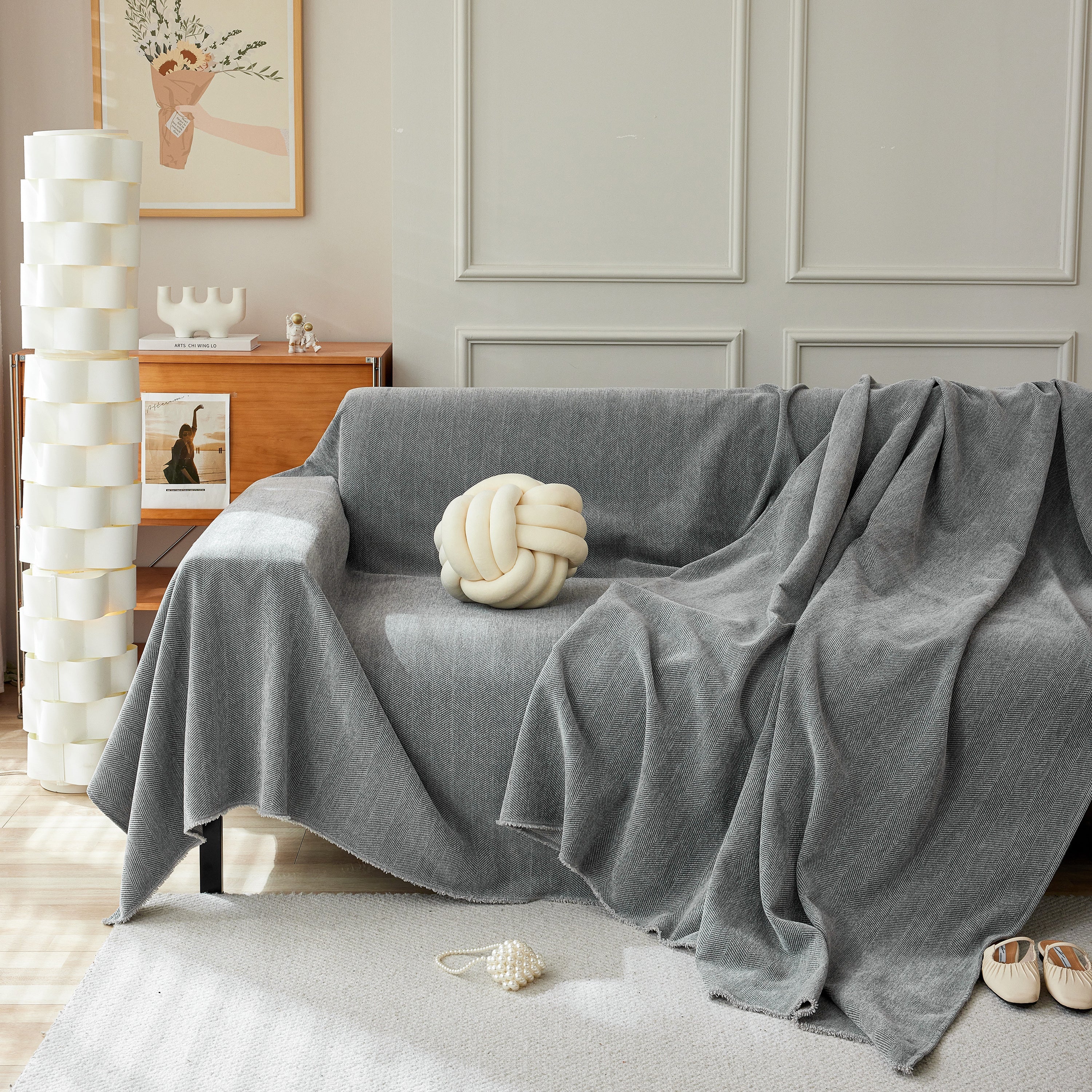 Herringbone Oversized Chenille Couch Throw Cover Sofa Slipcovers Couch Covers For Sectional Couches