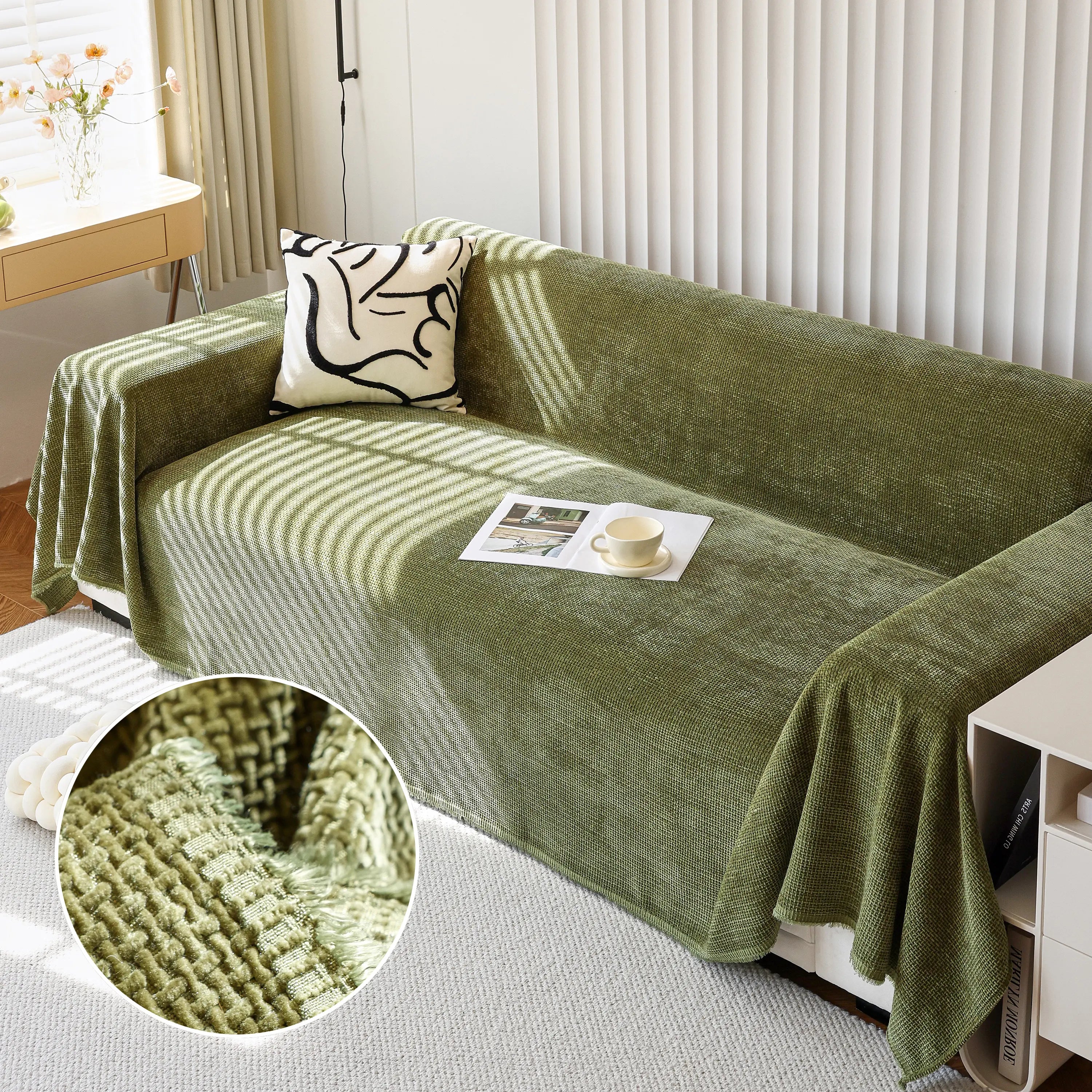 Chenille Thickened Solid Couch Blanket Throws, Reversible Couch Covers For Sectional Couches