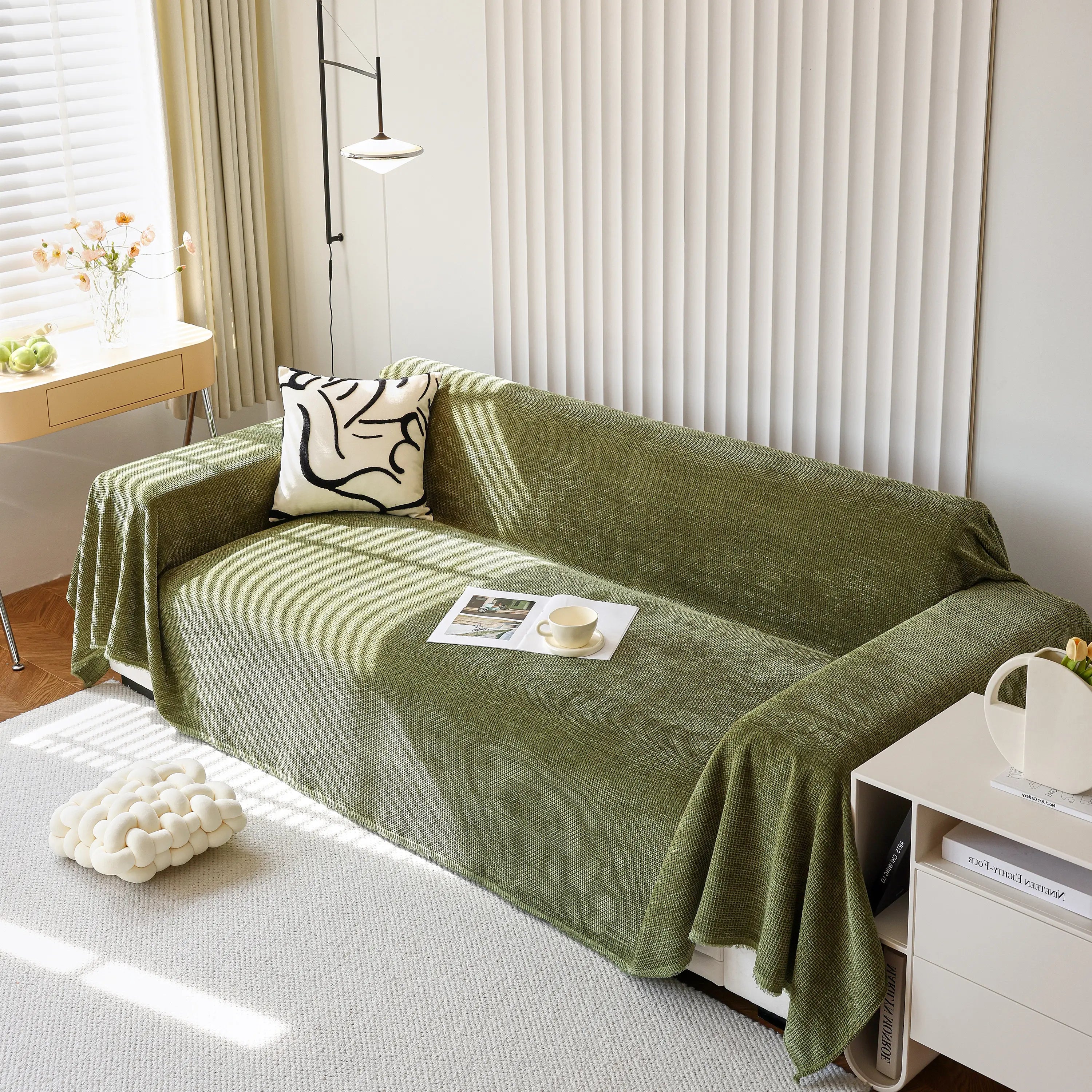 Chenille Thickened Solid Couch Blanket Throws, Reversible Couch Covers For Sectional Couches