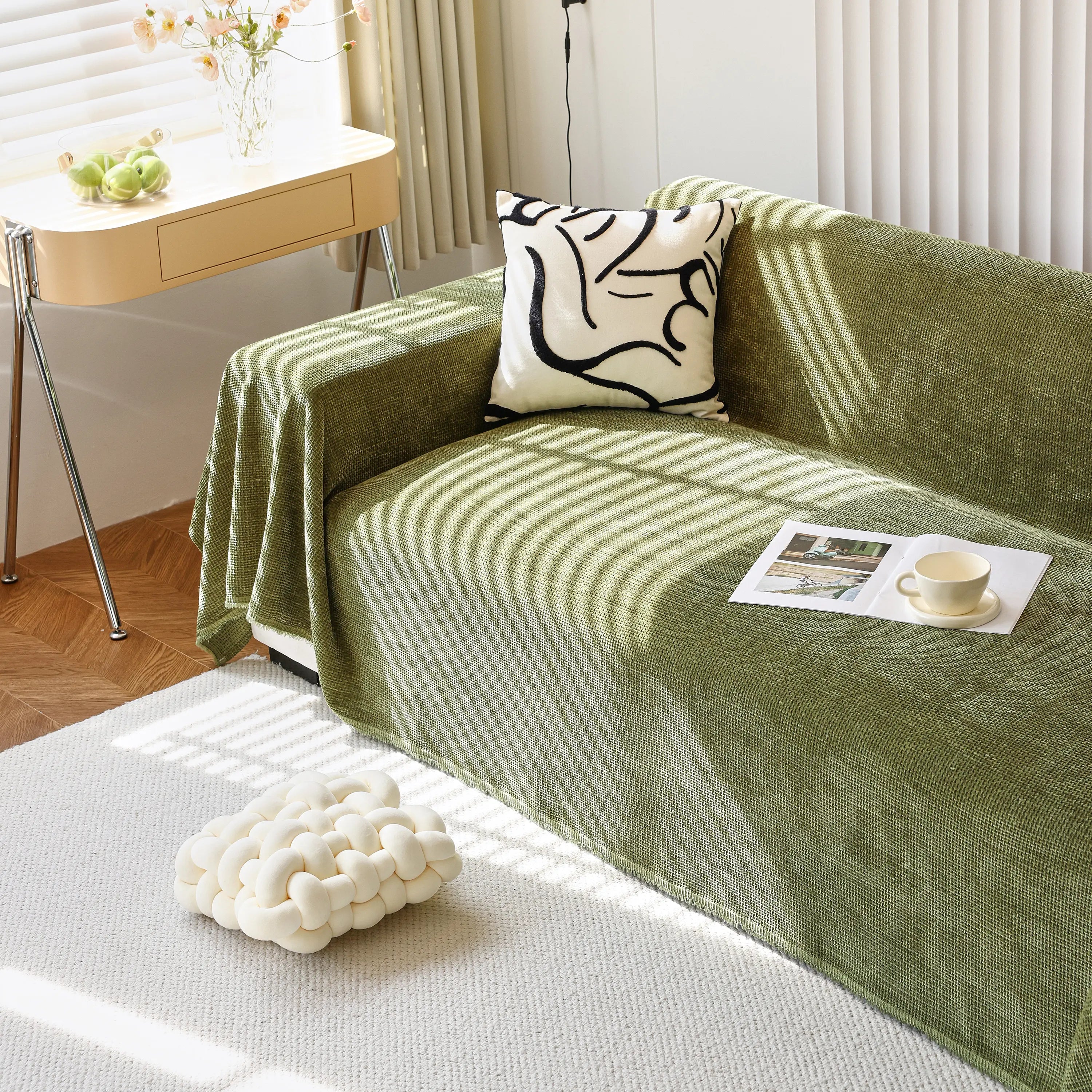 Chenille Thickened Solid Couch Blanket Throws, Reversible Couch Covers For Sectional Couches