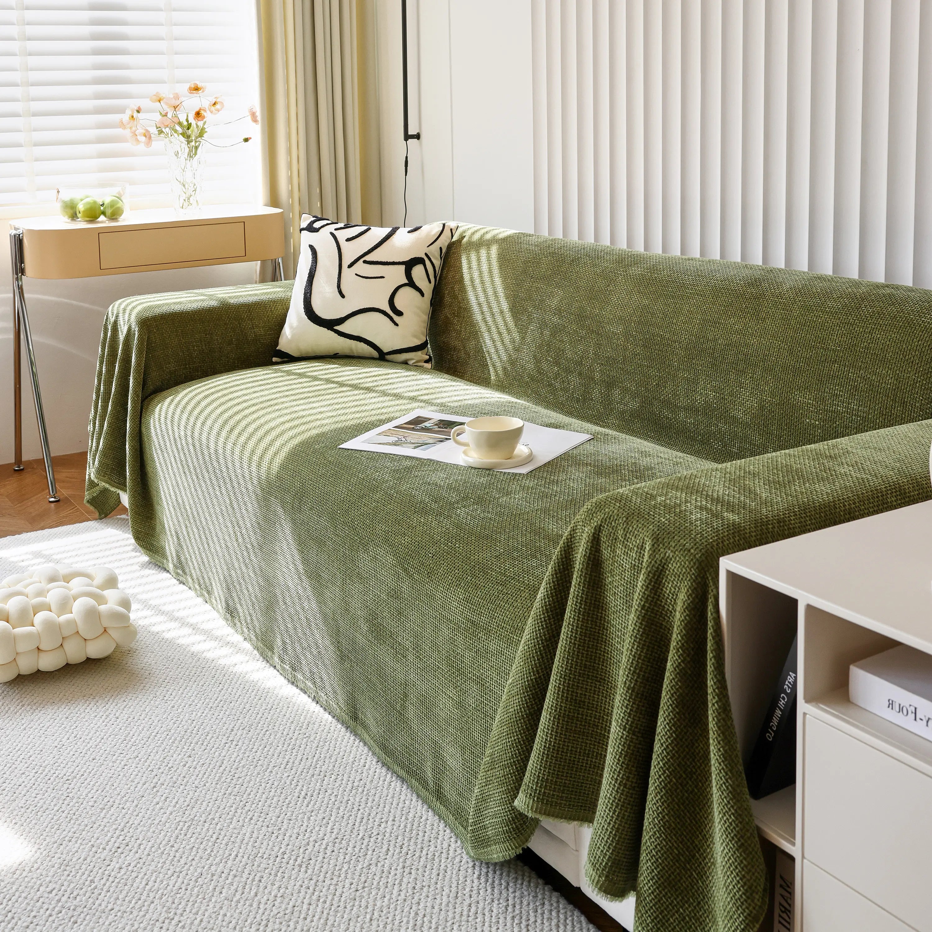 Chenille Thickened Solid Couch Blanket Throws, Reversible Couch Covers For Sectional Couches