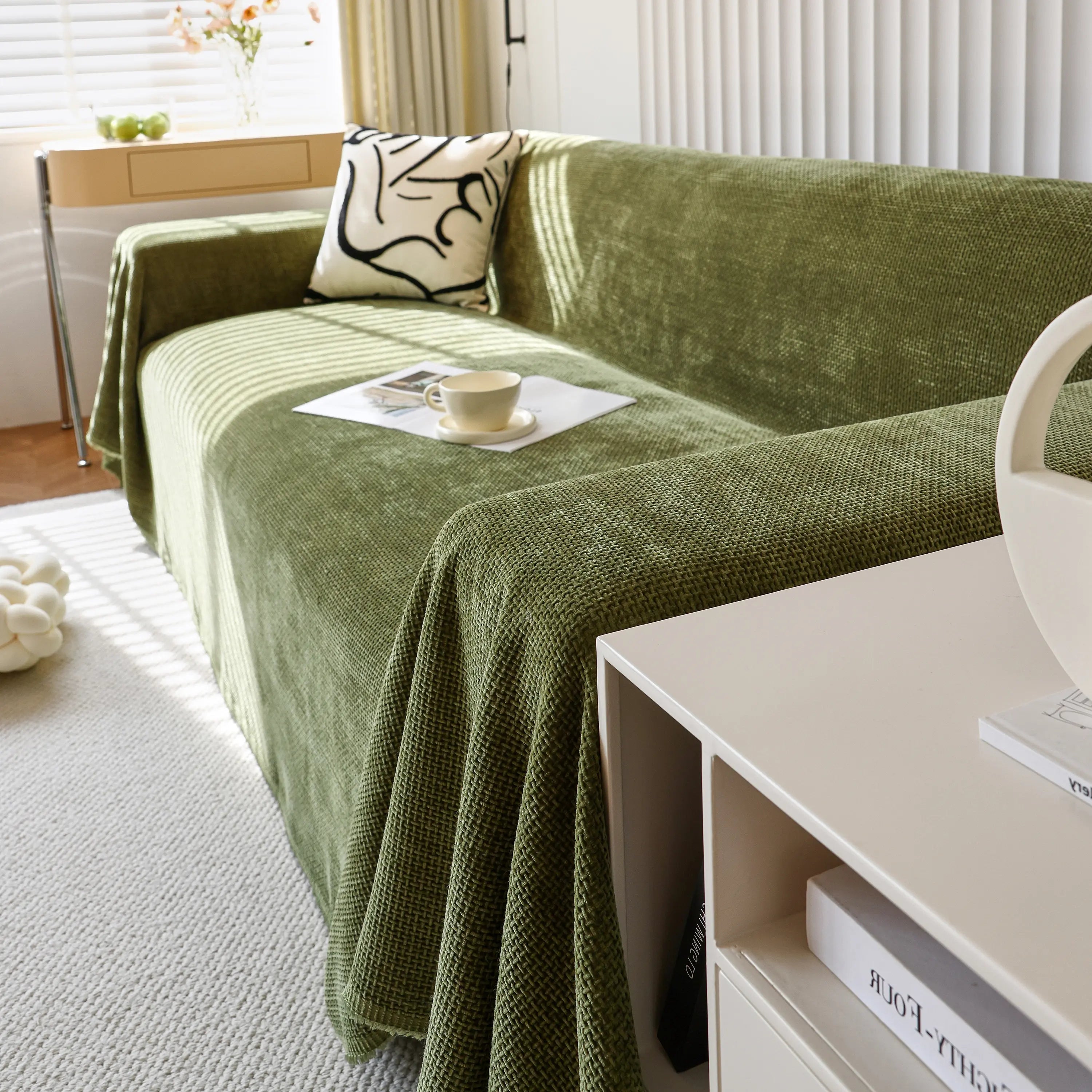 Chenille Thickened Solid Couch Blanket Throws, Reversible Couch Covers For Sectional Couches