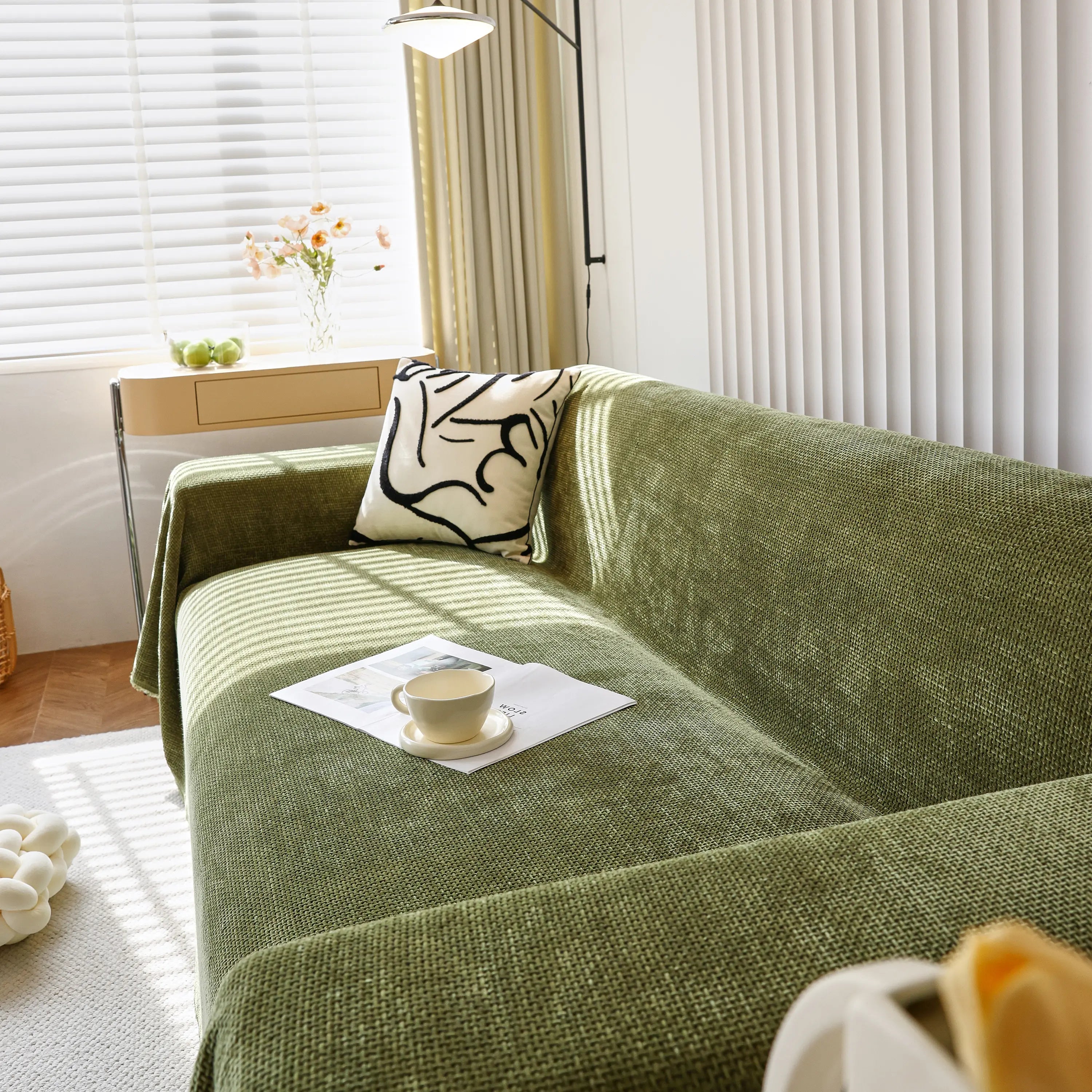 Chenille Thickened Solid Couch Blanket Throws, Reversible Couch Covers For Sectional Couches