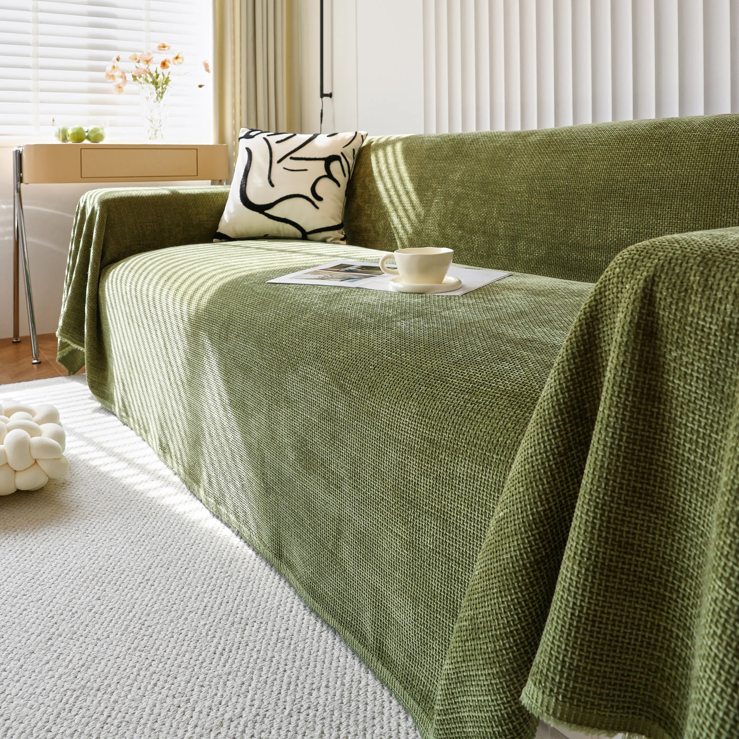 Chenille Thickened Solid Couch Blanket Throws, Reversible Couch Covers For Sectional Couches