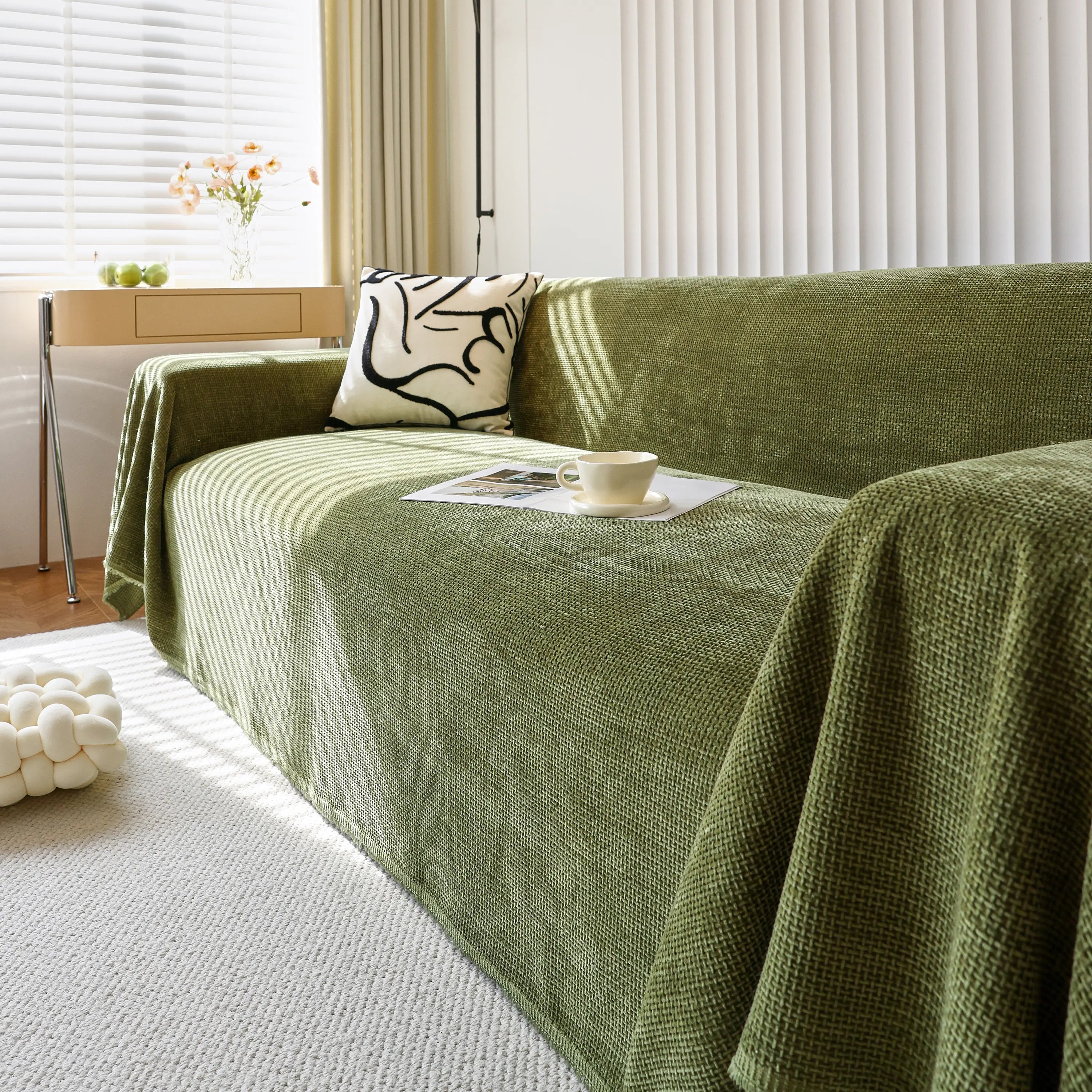 Chenille Thickened Solid Couch Blanket Throws, Reversible Couch Covers For Sectional Couches